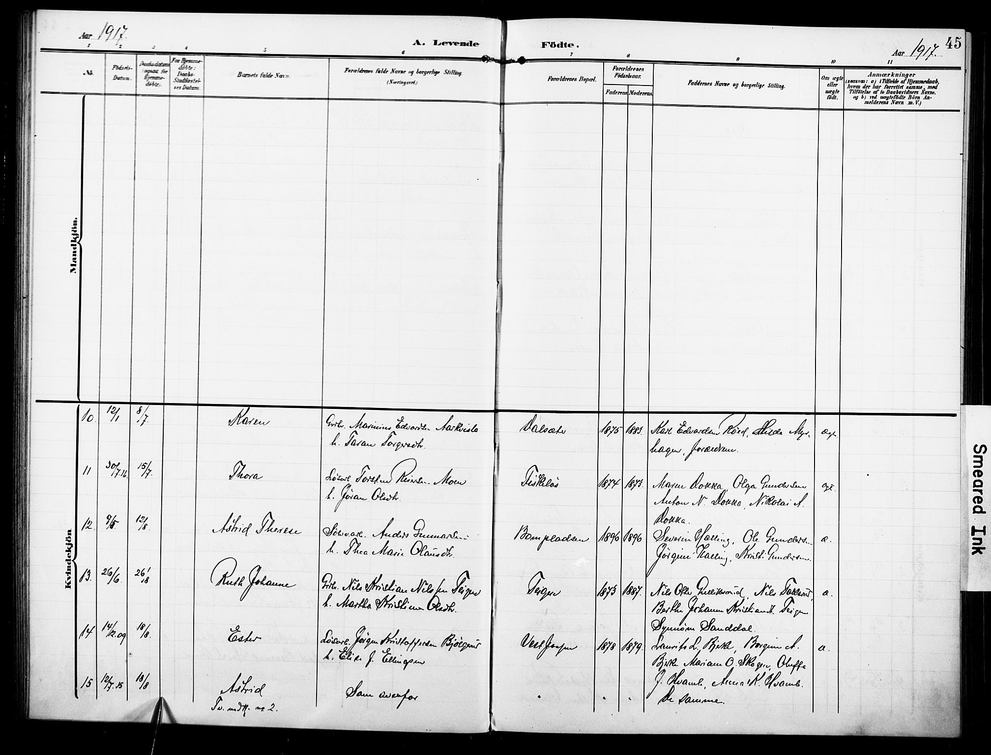 Fiskum kirkebøker, SAKO/A-15/F/Fa/L0004: Parish register (official) no. 4, 1906-1924, p. 45