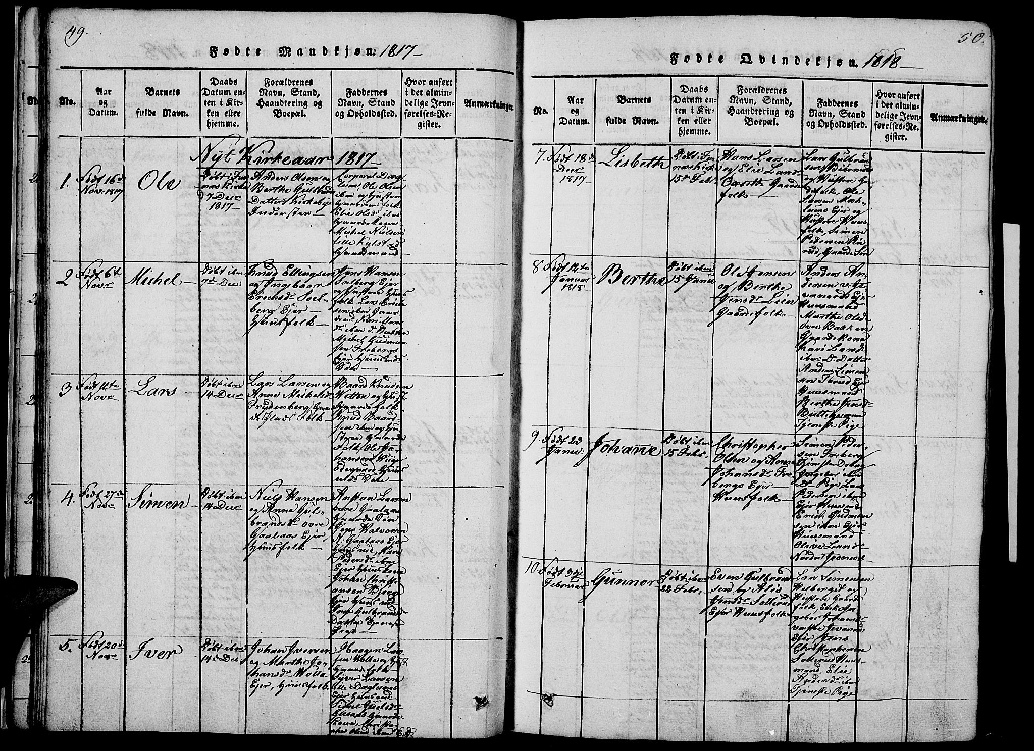 Vang prestekontor, Hedmark, SAH/PREST-008/H/Ha/Haa/L0008: Parish register (official) no. 8, 1815-1826, p. 49-50