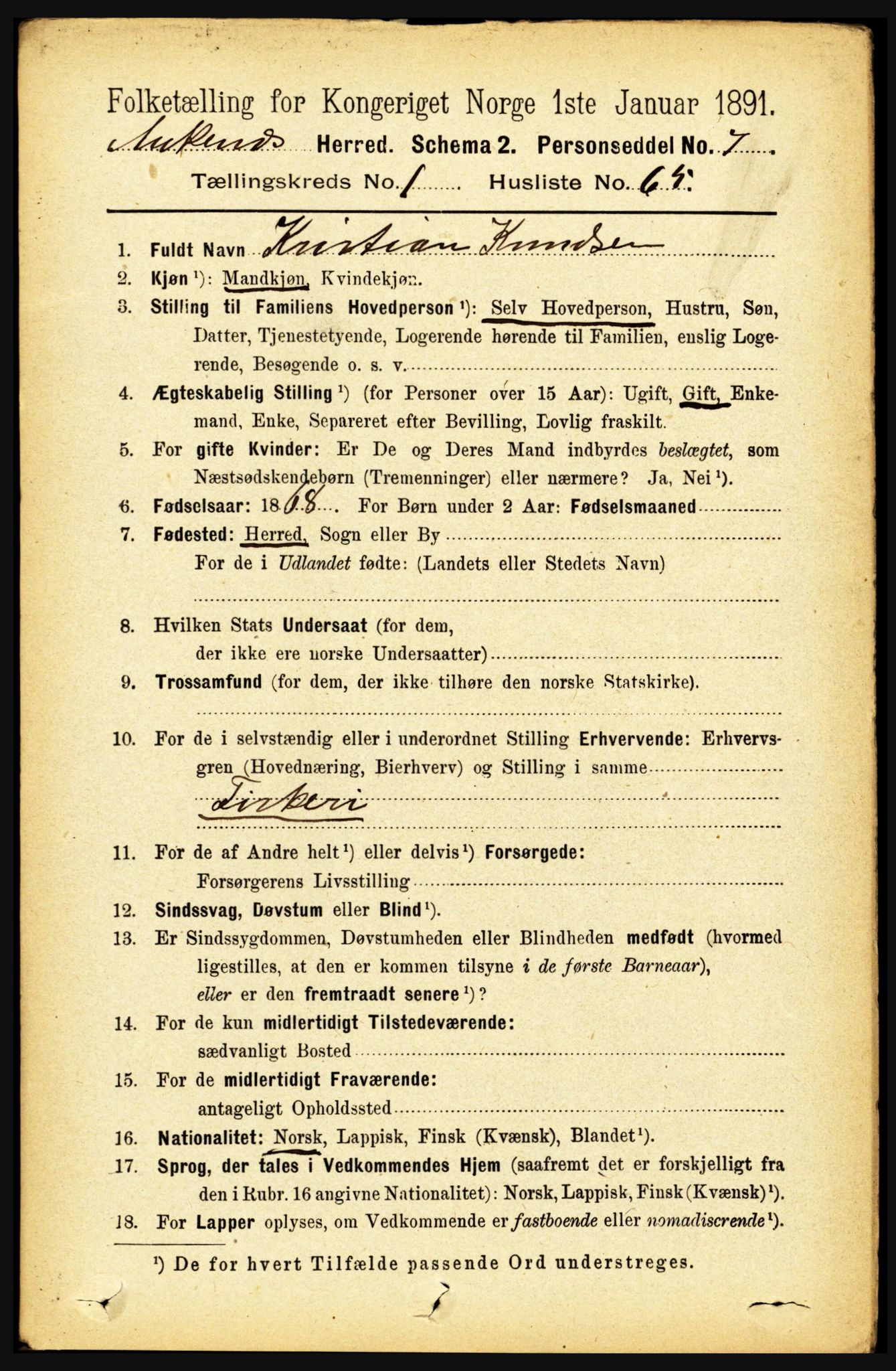 RA, 1891 census for 1855 Ankenes, 1891, p. 553