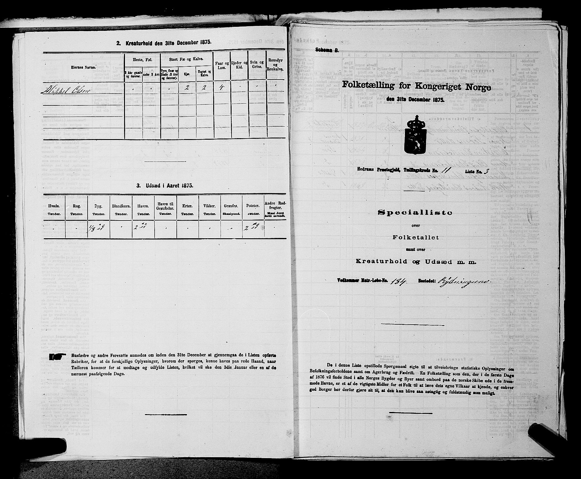 SAKO, 1875 census for 0727P Hedrum, 1875, p. 1036