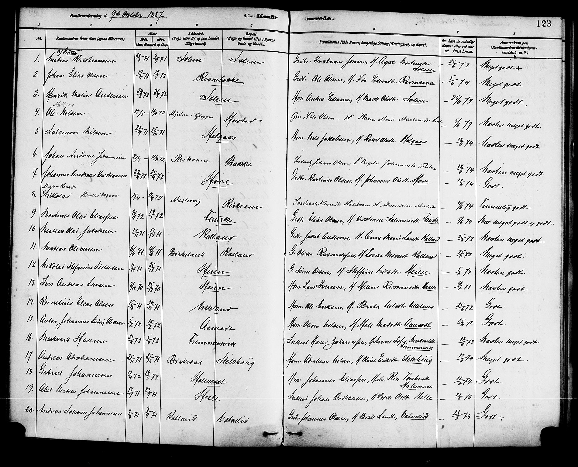 Førde sokneprestembete, AV/SAB-A-79901/H/Haa/Haad/L0001: Parish register (official) no. D 1, 1881-1898, p. 123