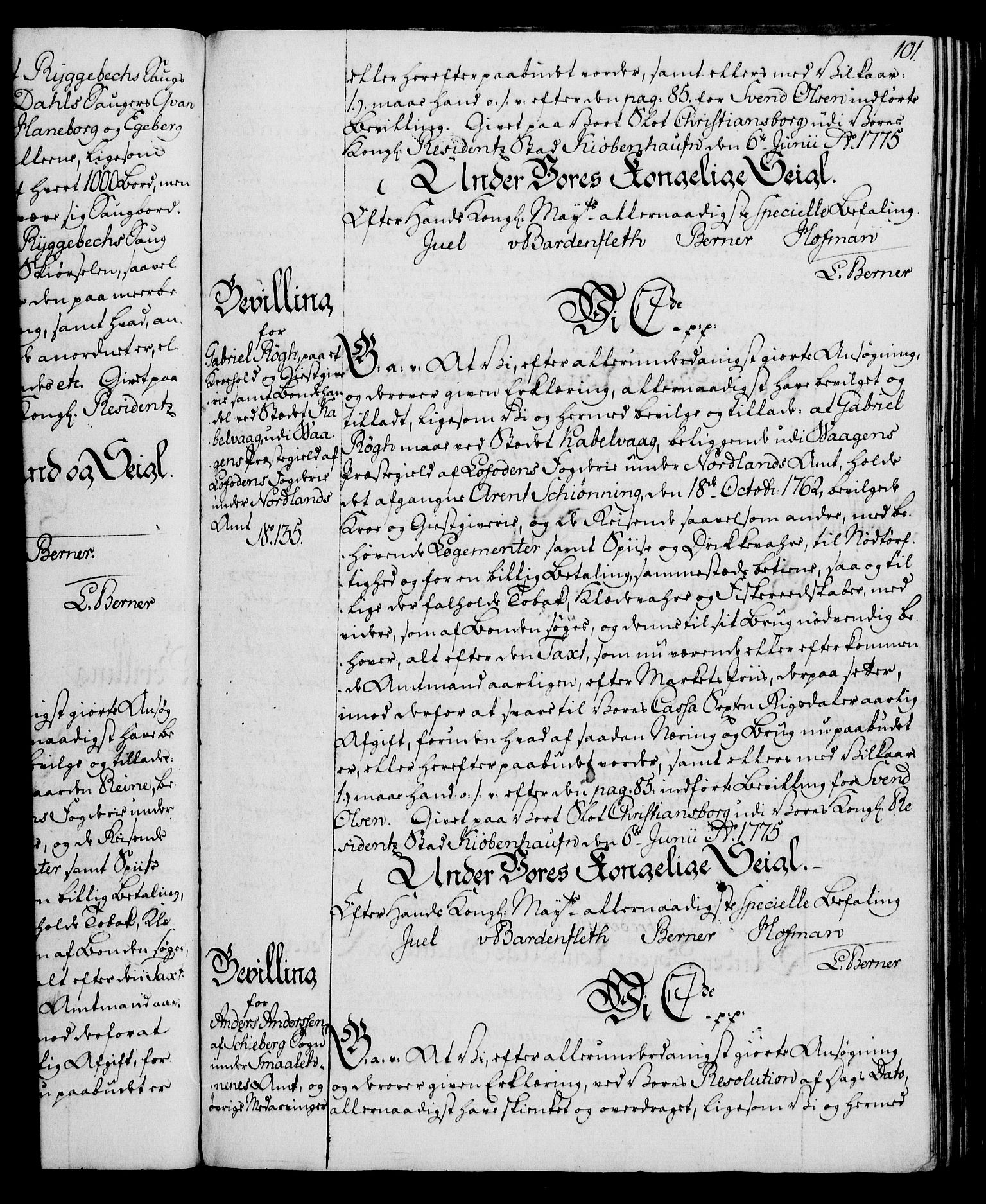 Rentekammeret, Kammerkanselliet, AV/RA-EA-3111/G/Gg/Gga/L0010: Norsk ekspedisjonsprotokoll med register (merket RK 53.10), 1773-1778, p. 101