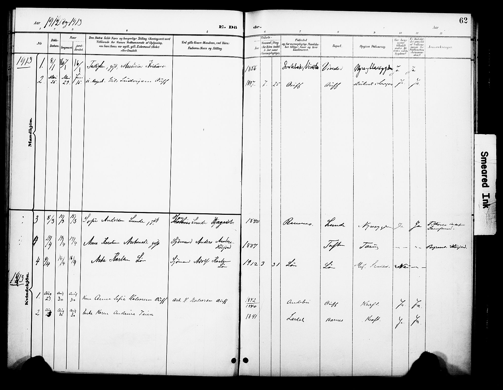 Ramnes kirkebøker, AV/SAKO-A-314/F/Fc/L0002: Parish register (official) no. III 2, 1900-1914, p. 62