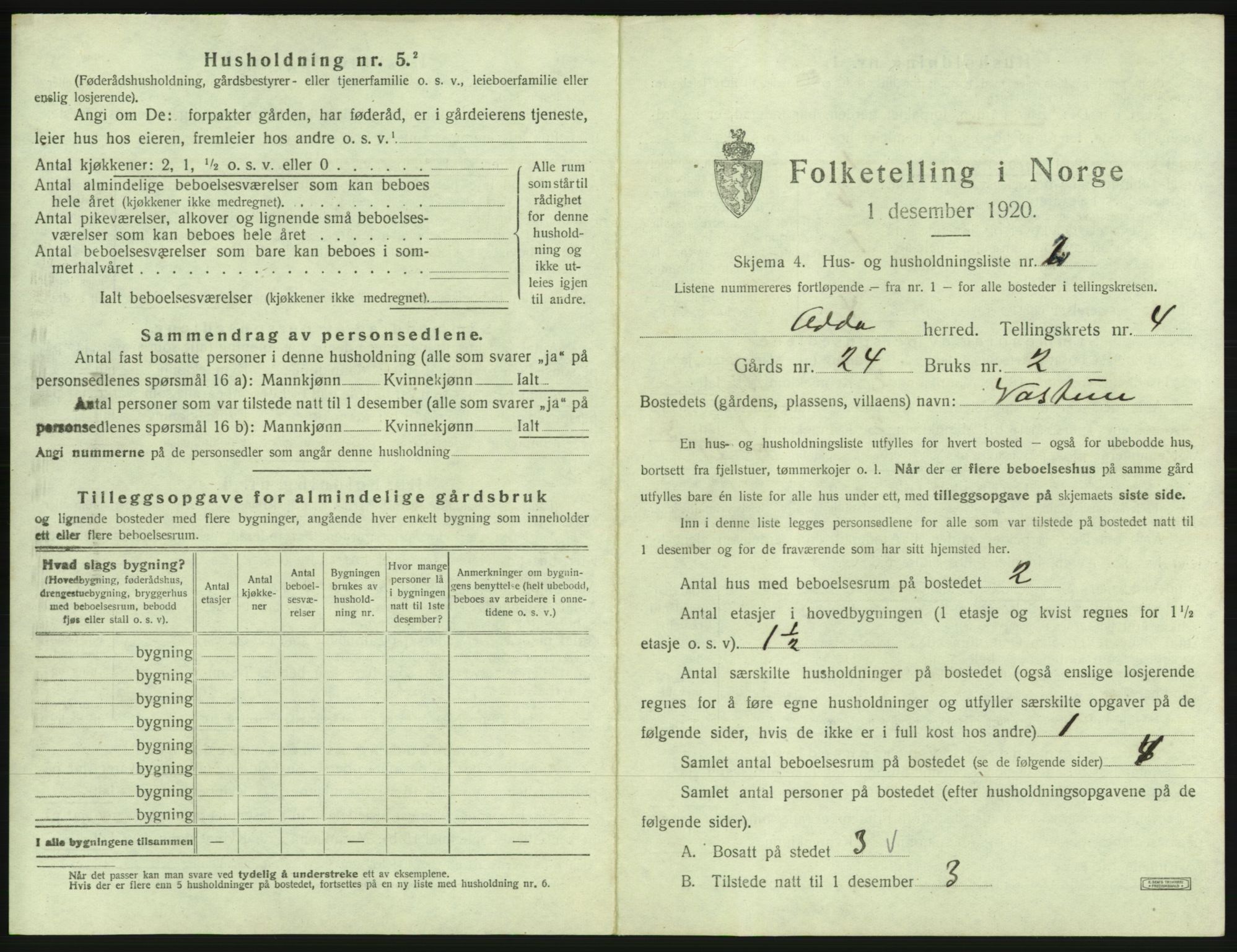 SAB, 1920 census for Odda, 1920, p. 296