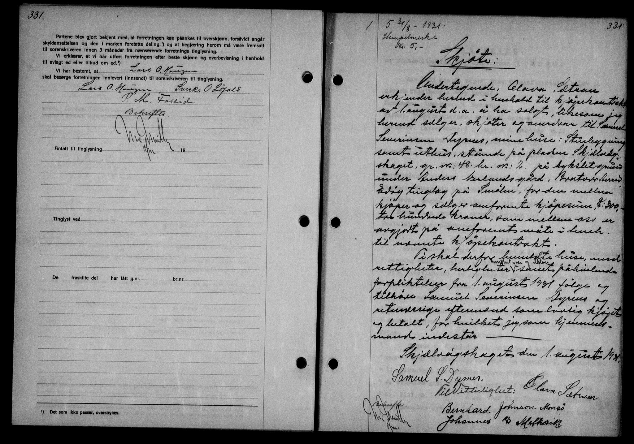 Nordmøre sorenskriveri, SAT/A-4132/1/2/2Ca/L0074: Mortgage book no. 63, 1931-1931, Deed date: 31.08.1931