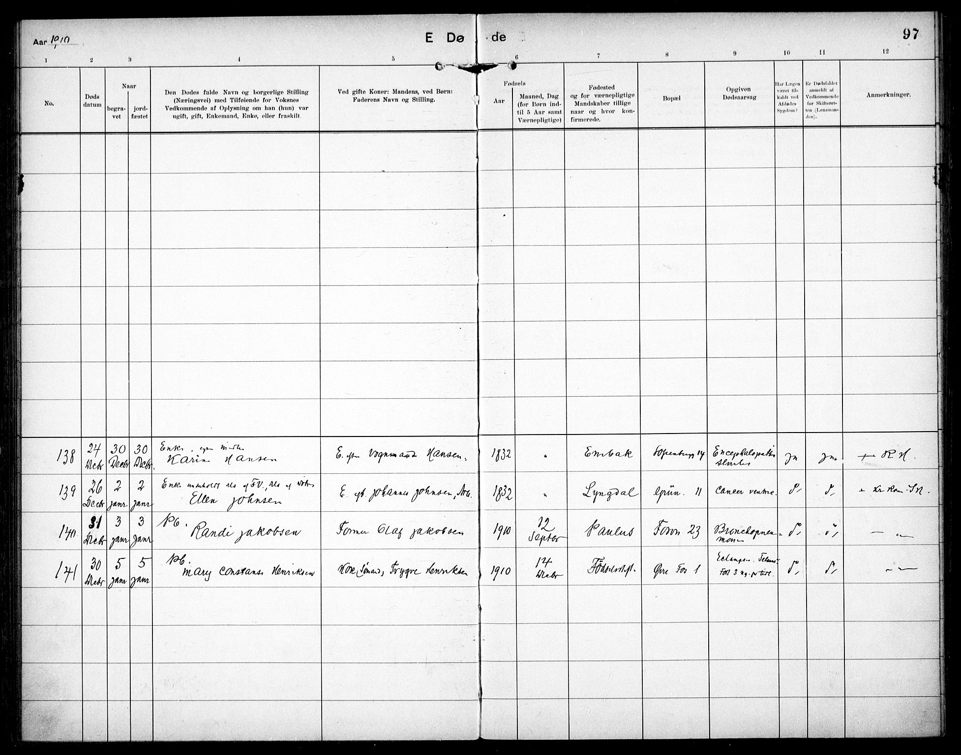 Paulus prestekontor Kirkebøker, AV/SAO-A-10871/F/Fa/L0018: Parish register (official) no. 18, 1906-1915, p. 97