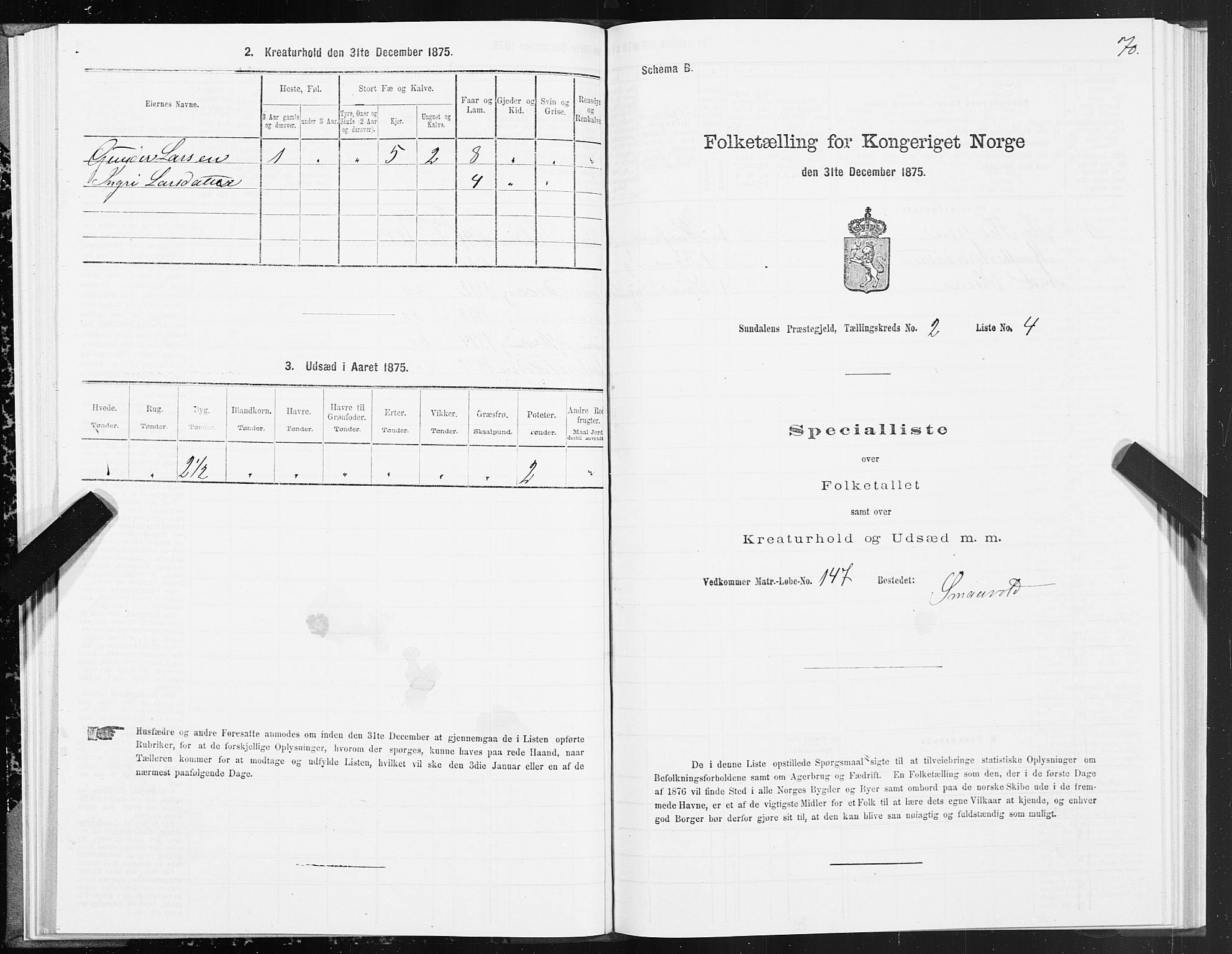 SAT, 1875 census for 1563P Sunndal, 1875, p. 1070
