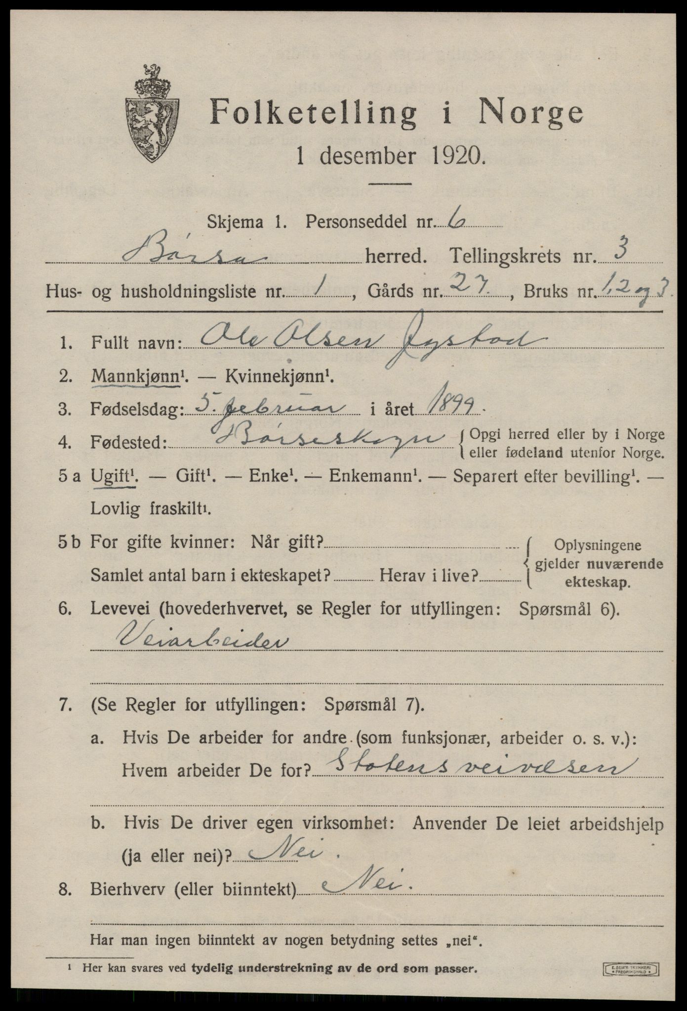 SAT, 1920 census for Børsa, 1920, p. 1653