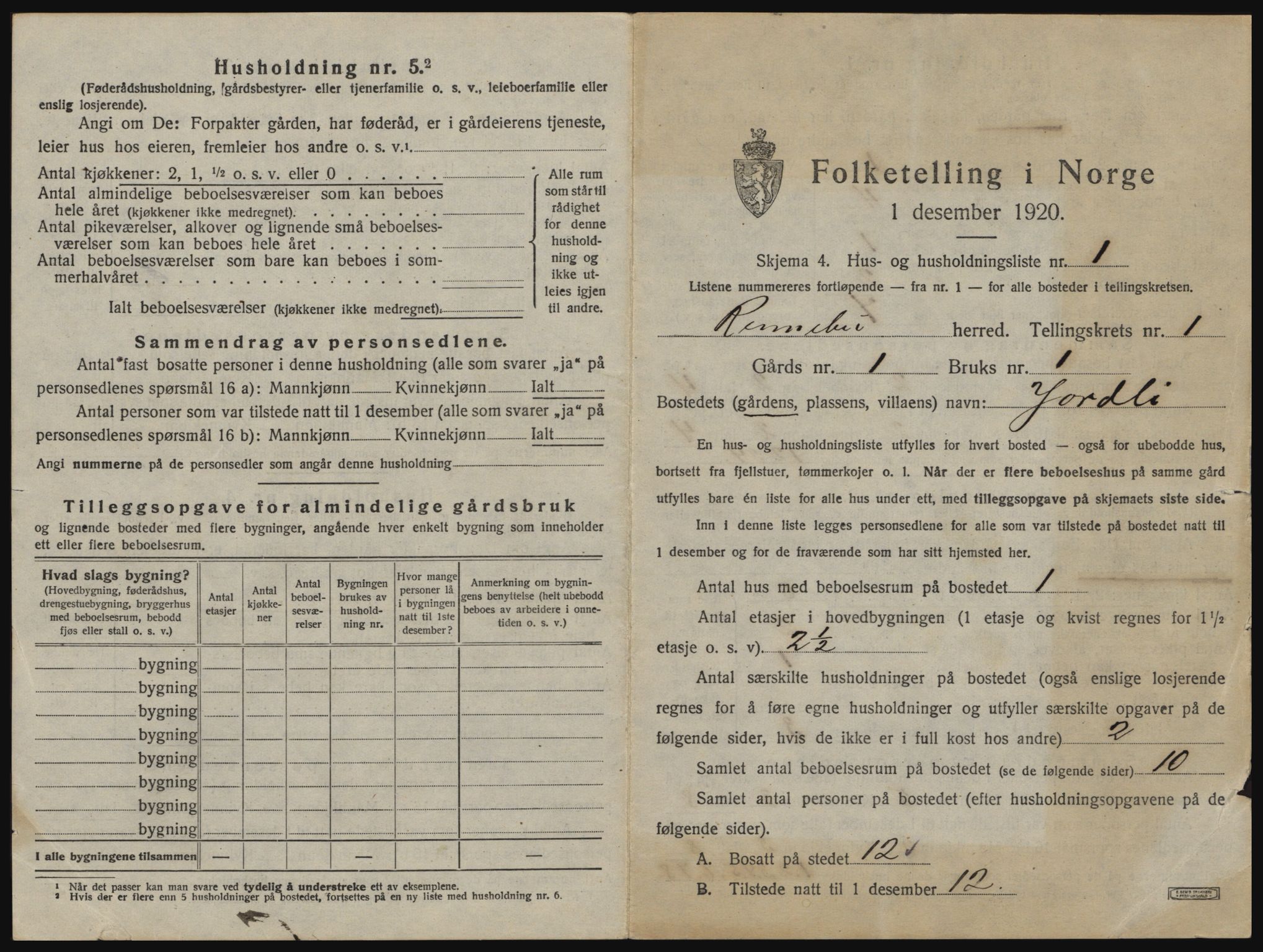 SAT, 1920 census for Rennebu, 1920, p. 40