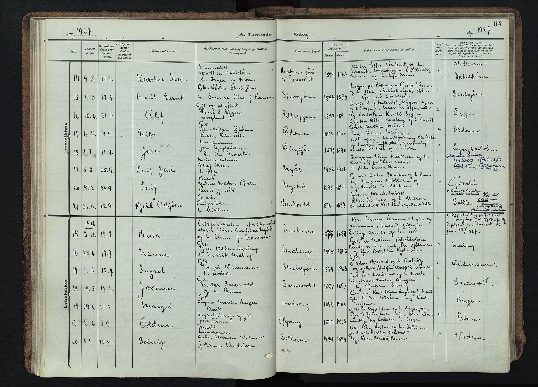 Tynset prestekontor, SAH/PREST-058/H/Ha/Haa/L0026: Parish register (official) no. 26, 1915-1929, p. 64