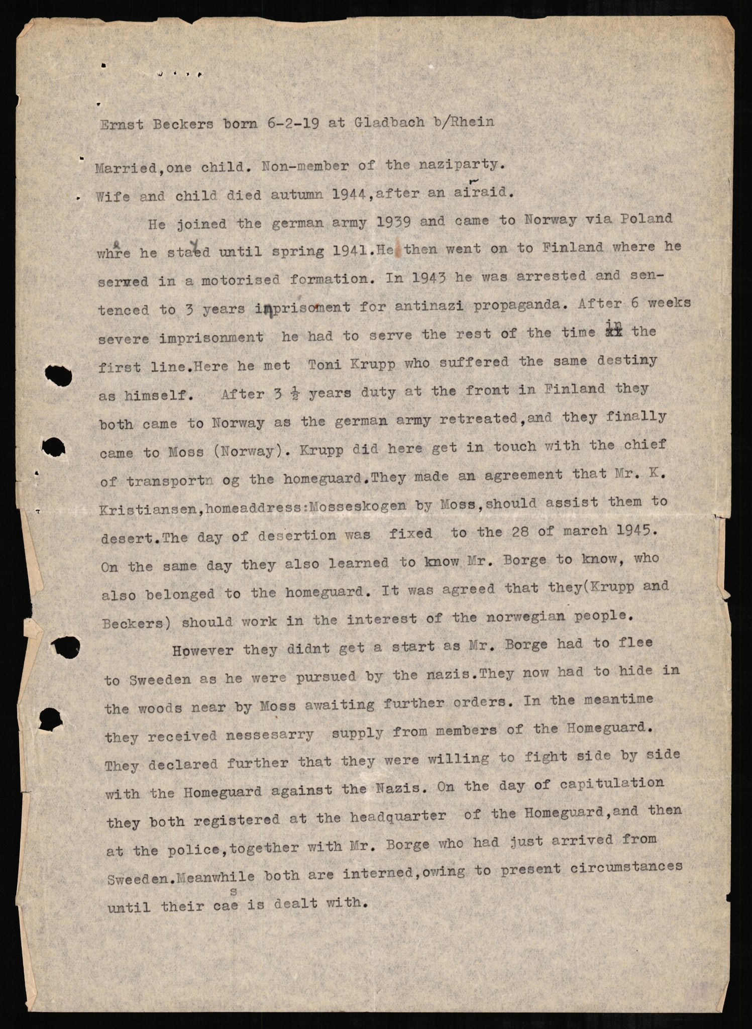 Forsvaret, Forsvarets overkommando II, RA/RAFA-3915/D/Db/L0002: CI Questionaires. Tyske okkupasjonsstyrker i Norge. Tyskere., 1945-1946, p. 370