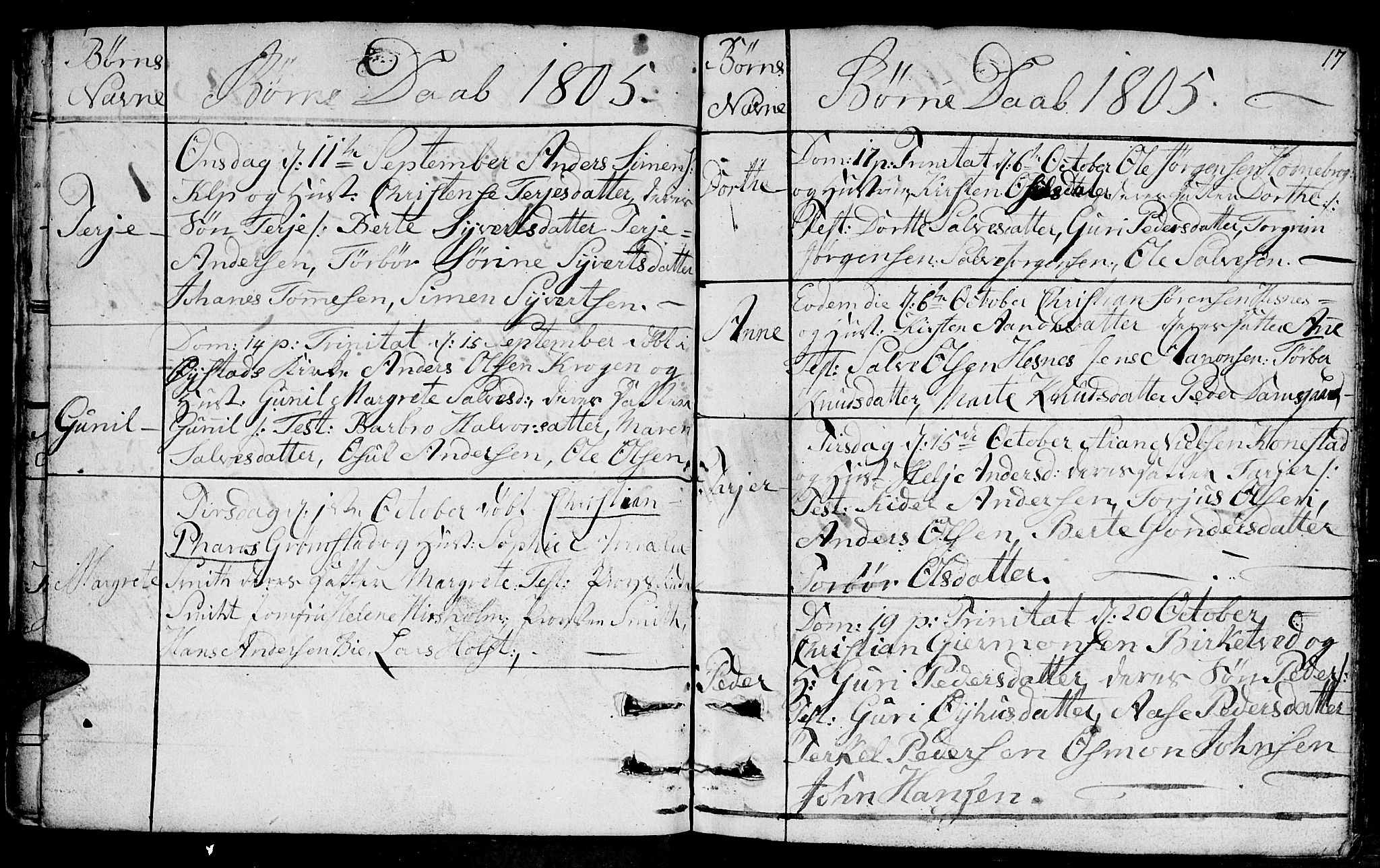 Fjære sokneprestkontor, AV/SAK-1111-0011/F/Fb/L0006: Parish register (copy) no. B 6, 1803-1817, p. 17