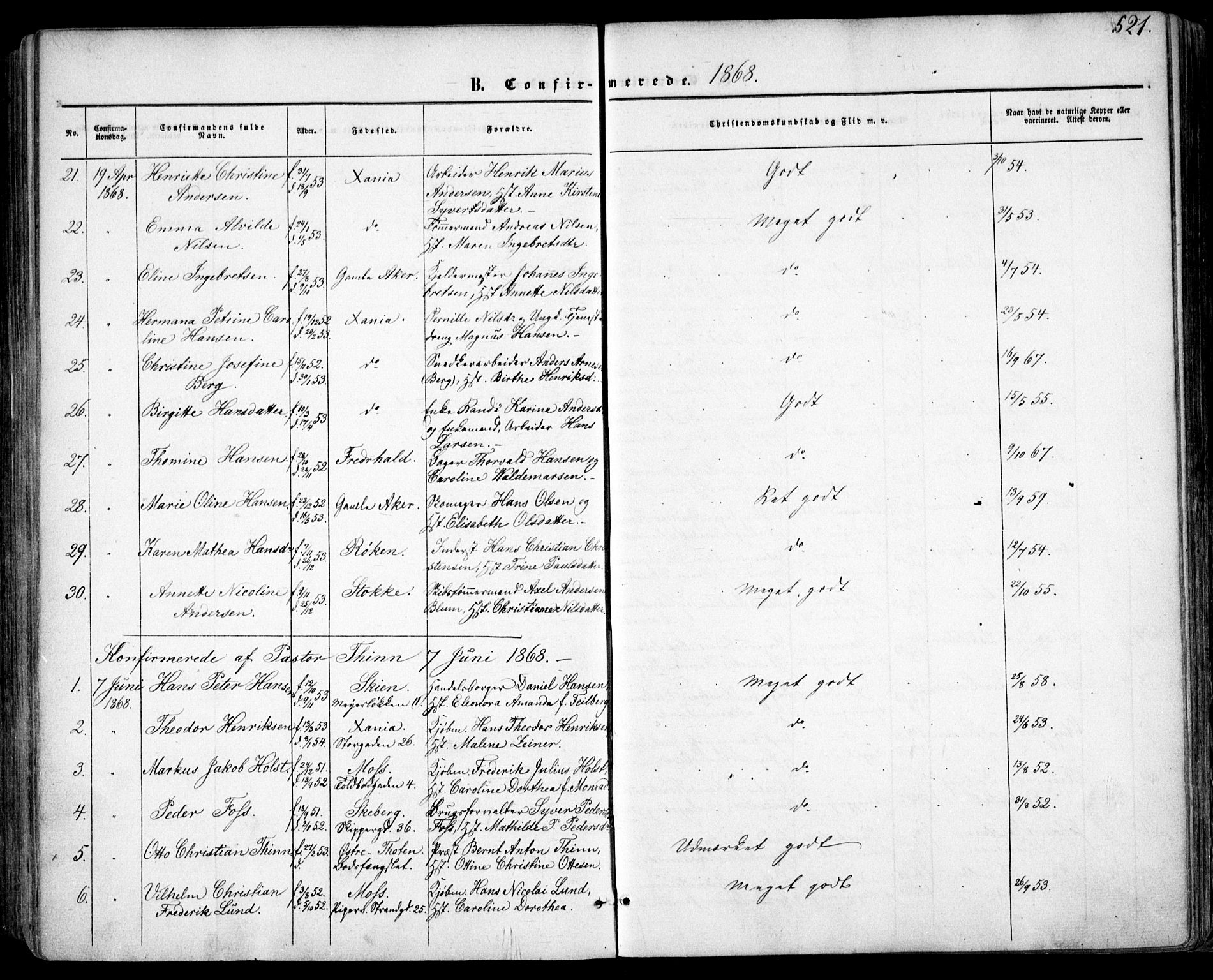 Oslo domkirke Kirkebøker, AV/SAO-A-10752/F/Fa/L0015: Parish register (official) no. 15, 1857-1871, p. 521