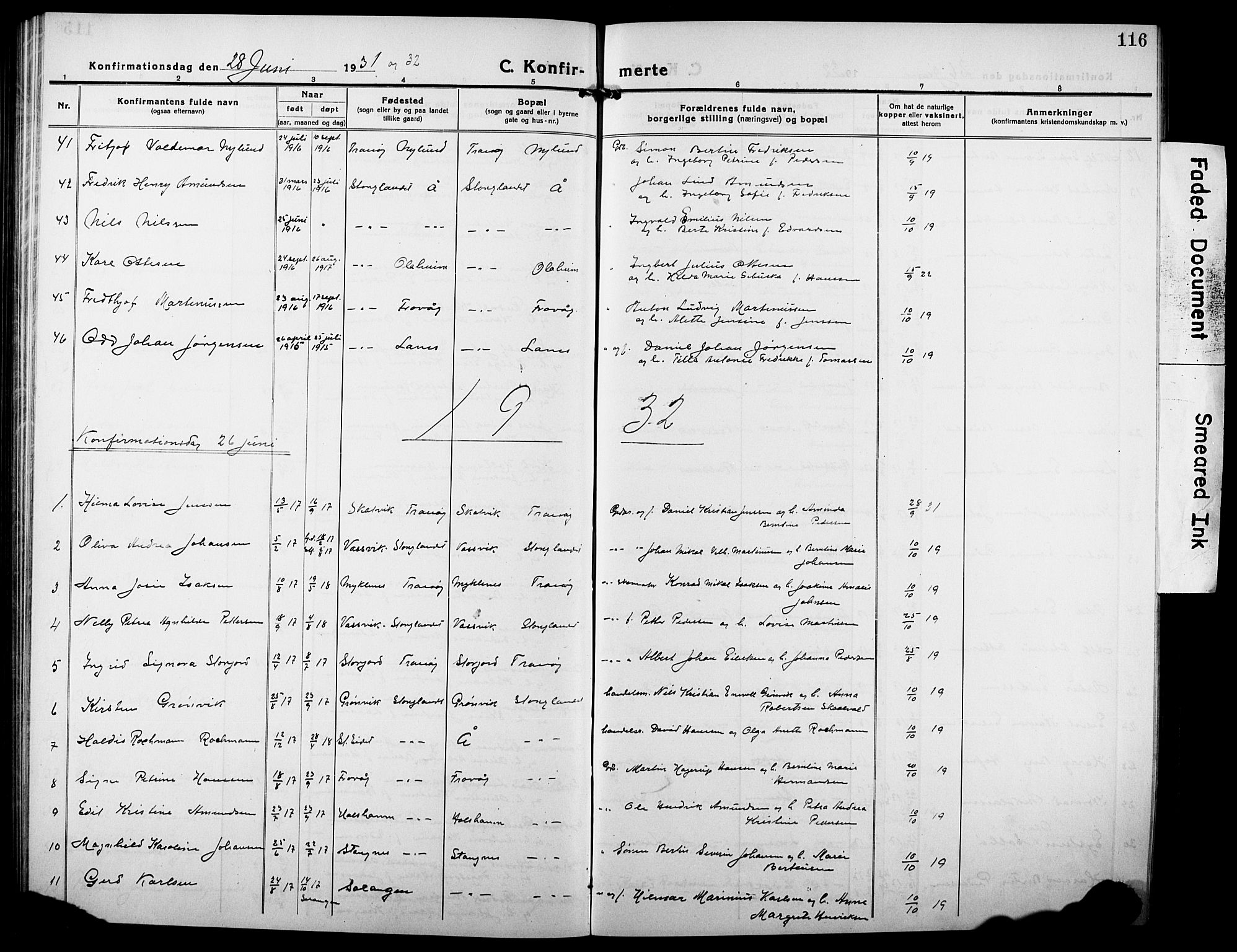 Tranøy sokneprestkontor, SATØ/S-1313/I/Ia/Iab/L0006klokker: Parish register (copy) no. 6, 1919-1932, p. 116