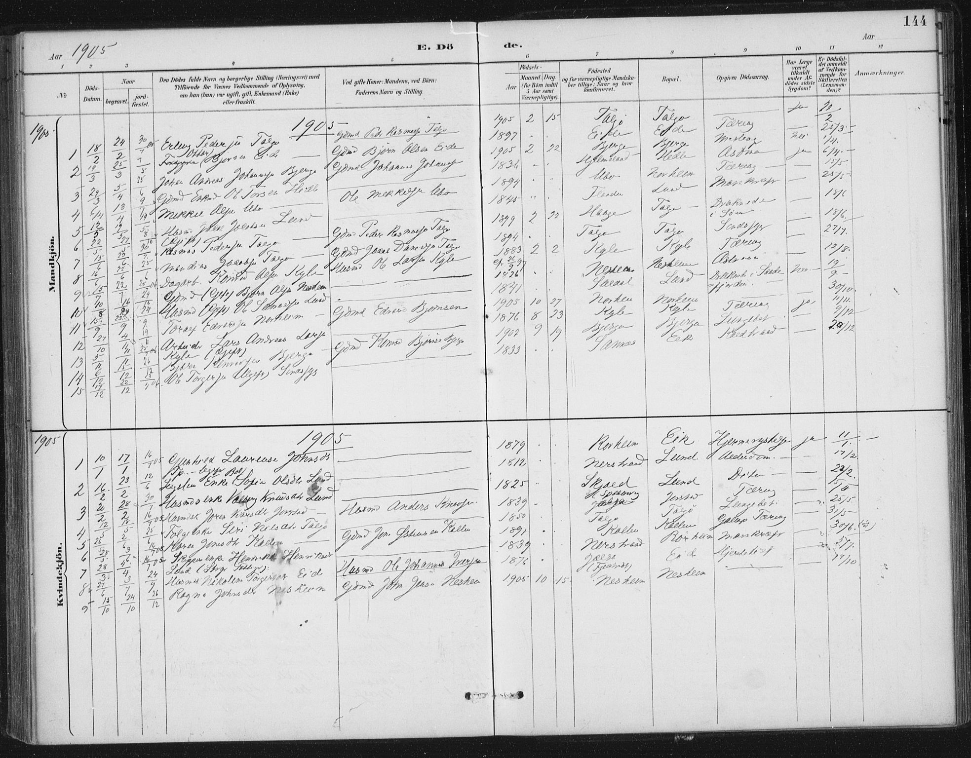 Nedstrand sokneprestkontor, AV/SAST-A-101841/01/IV: Parish register (official) no. A 13, 1887-1915, p. 144