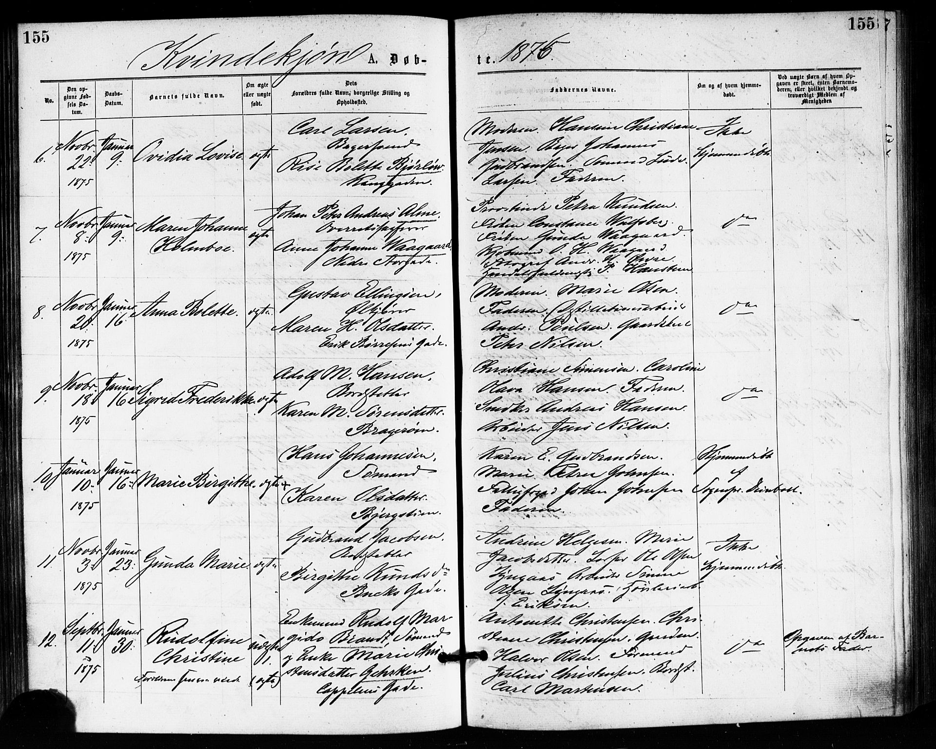 Bragernes kirkebøker, AV/SAKO-A-6/F/Fb/L0005: Parish register (official) no. II 5, 1875-1877, p. 155