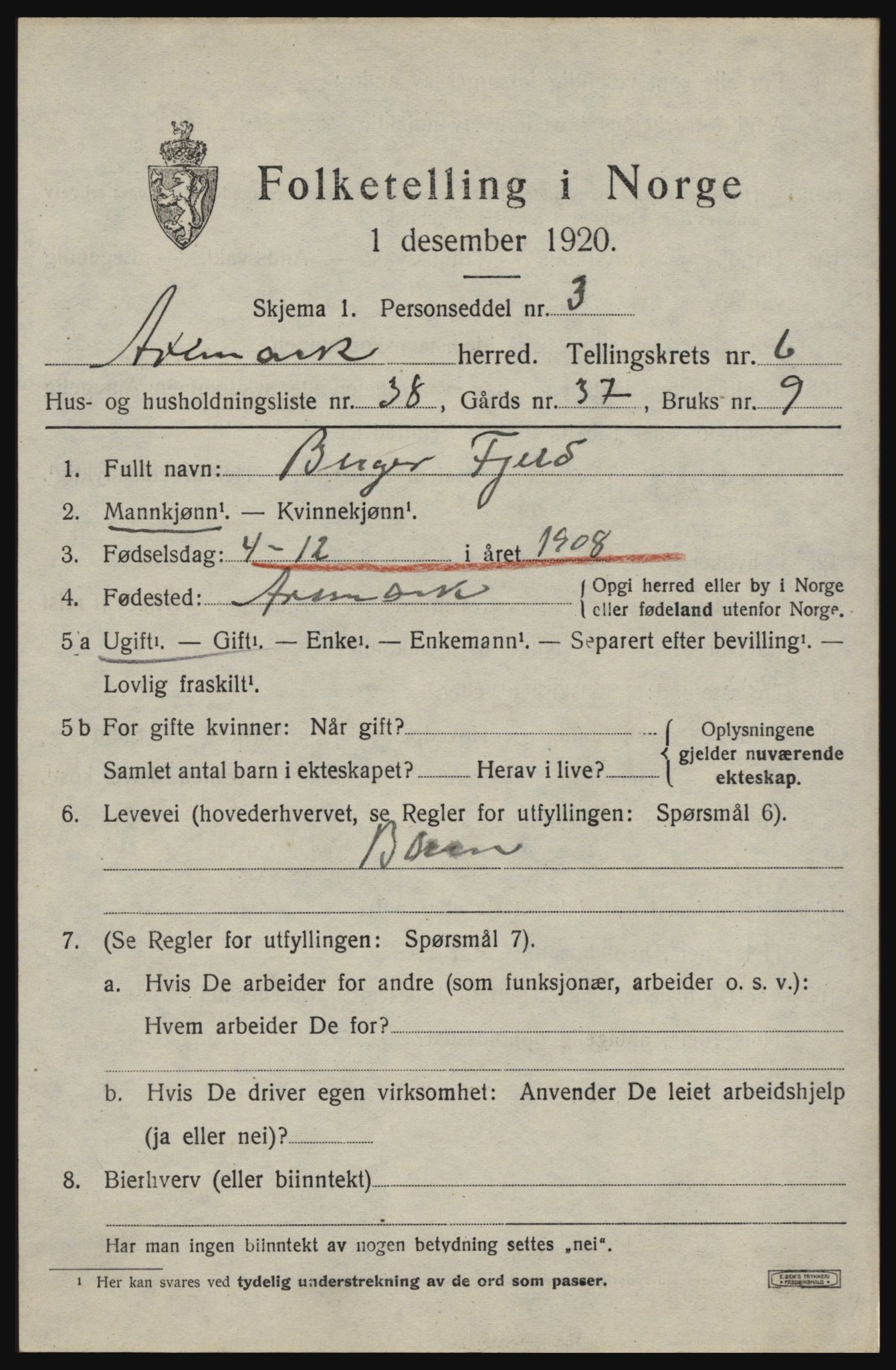 SAO, 1920 census for Aremark, 1920, p. 4169