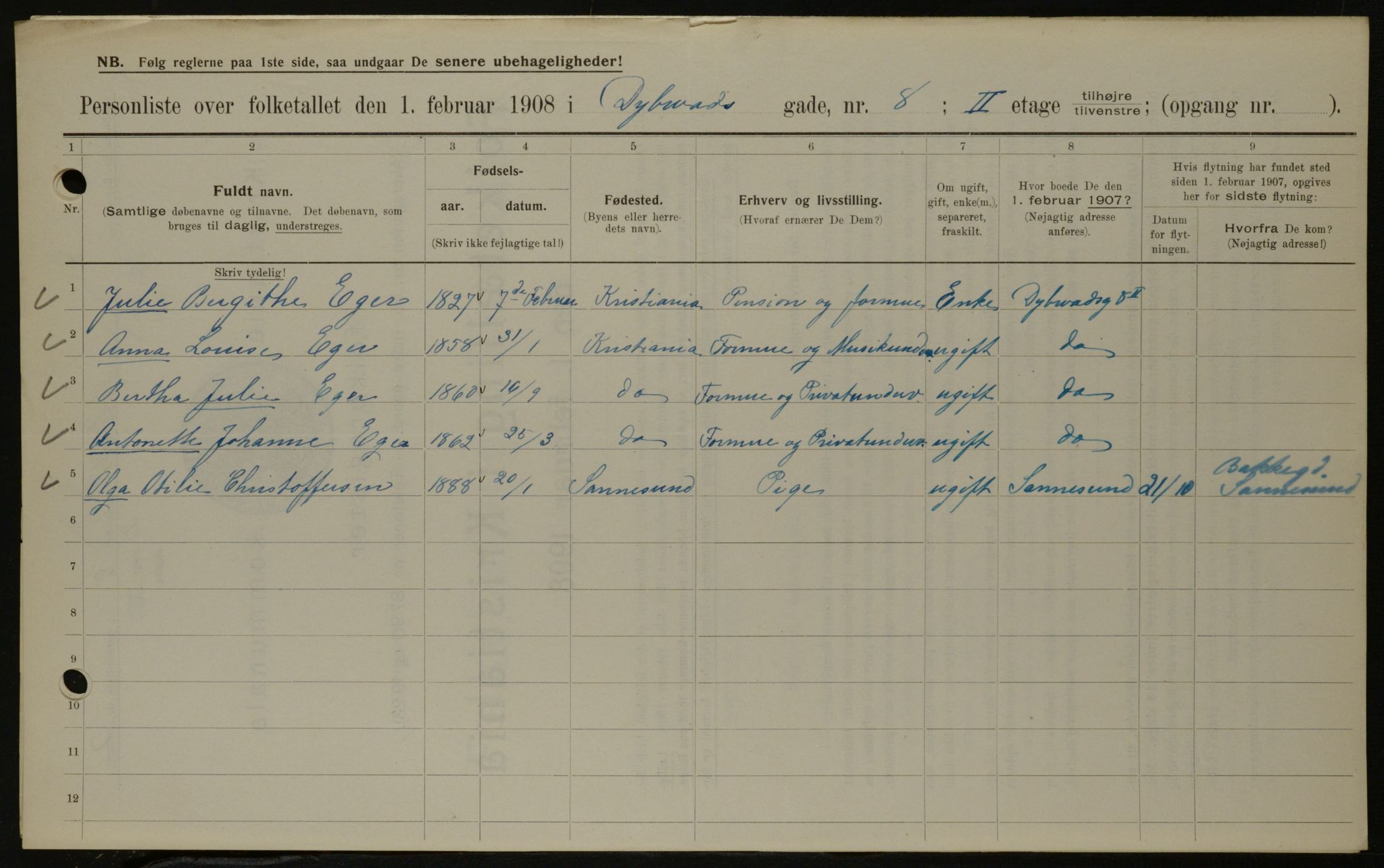 OBA, Municipal Census 1908 for Kristiania, 1908, p. 16291