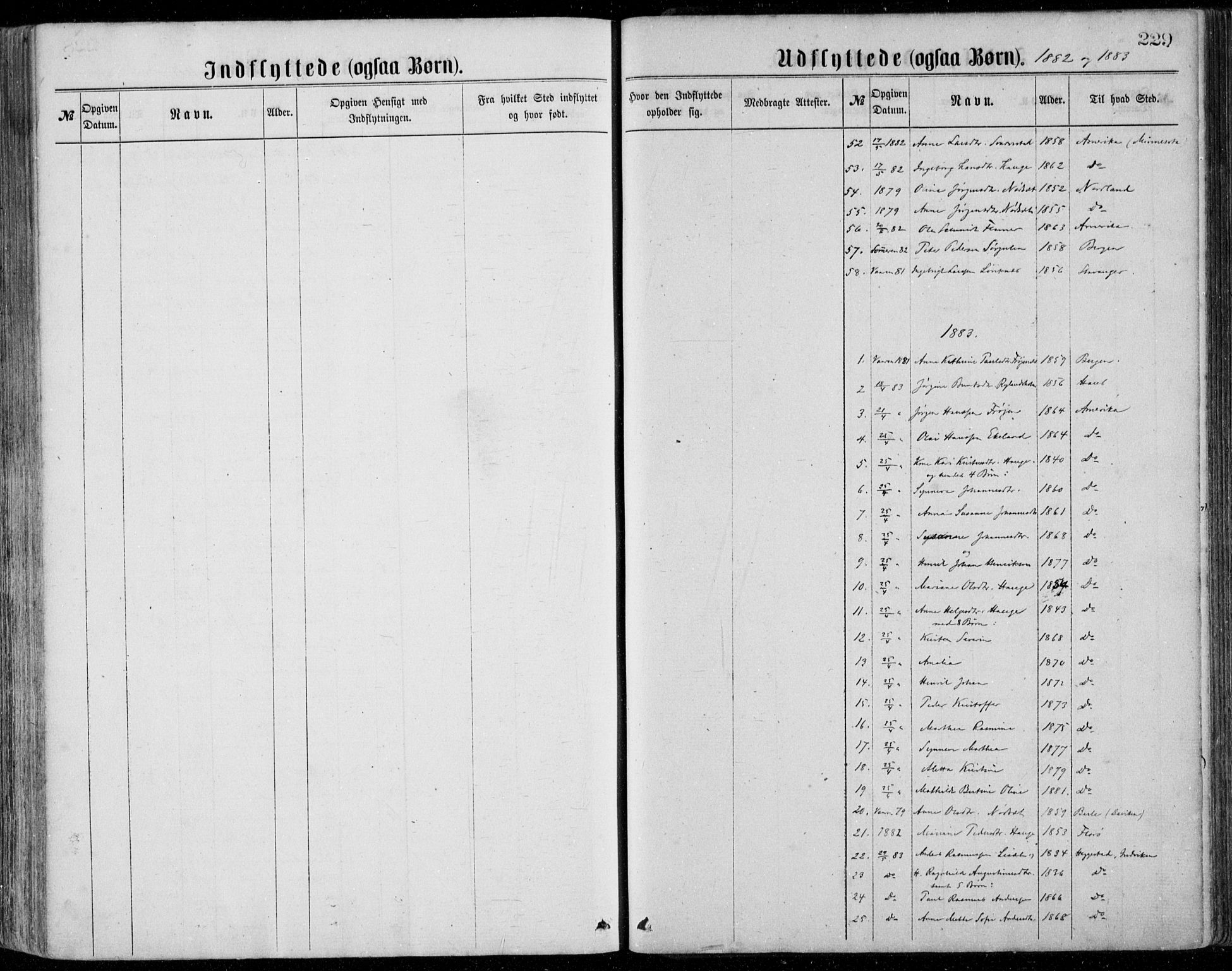 Bremanger sokneprestembete, SAB/A-82201/H/Haa/Haaa/L0001: Parish register (official) no. A  1, 1864-1883, p. 229