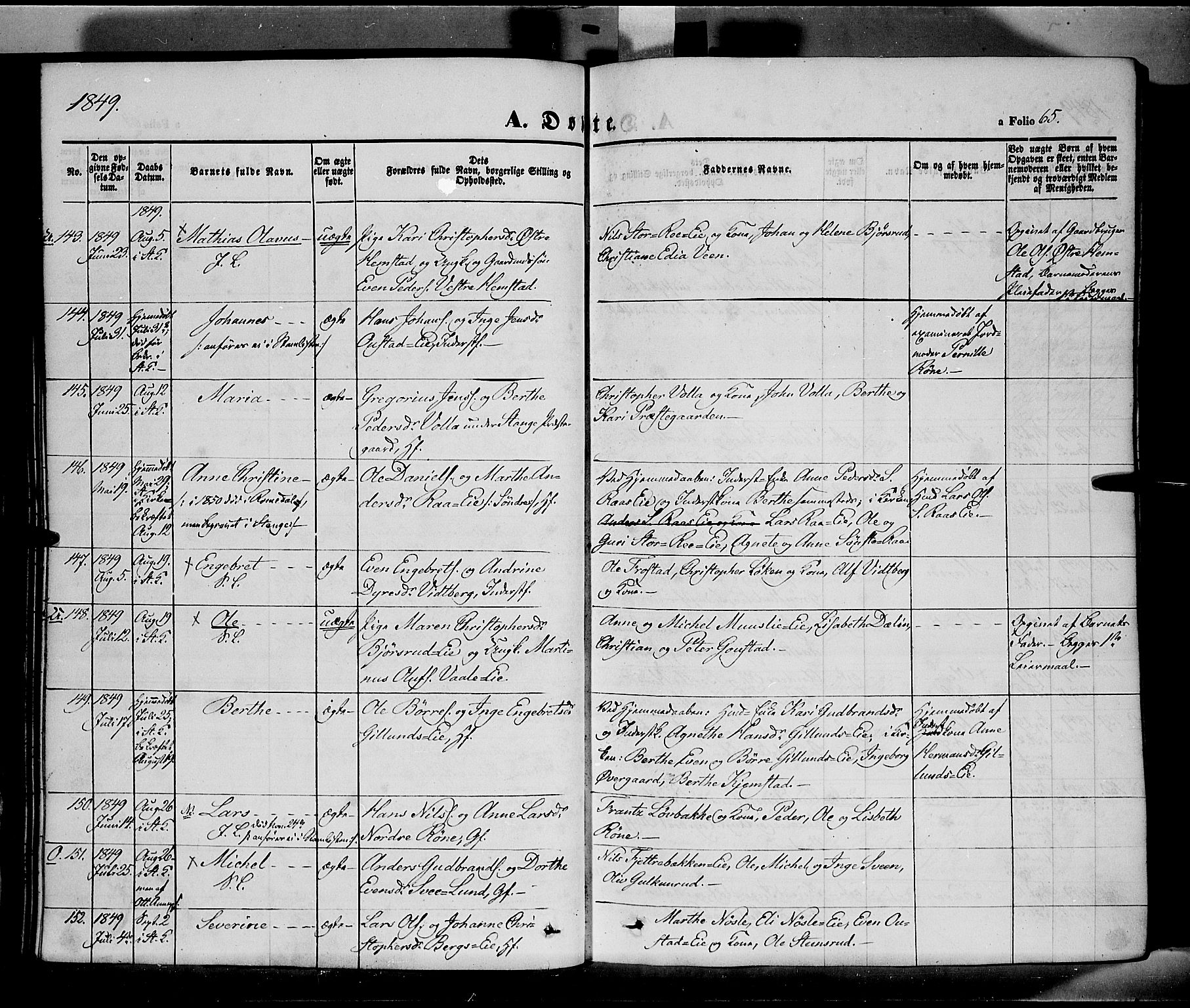 Stange prestekontor, SAH/PREST-002/K/L0011: Parish register (official) no. 11, 1846-1852, p. 65