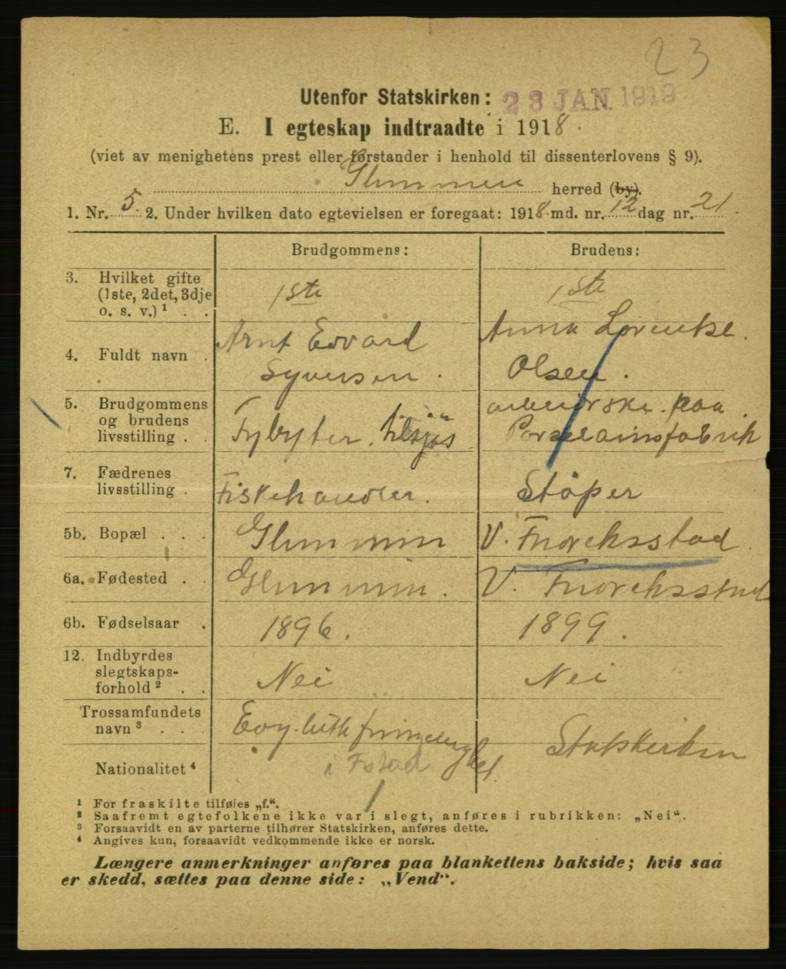 Statistisk sentralbyrå, Sosiodemografiske emner, Befolkning, AV/RA-S-2228/E/L0016: Fødte, gifte, døde dissentere., 1918, p. 1543