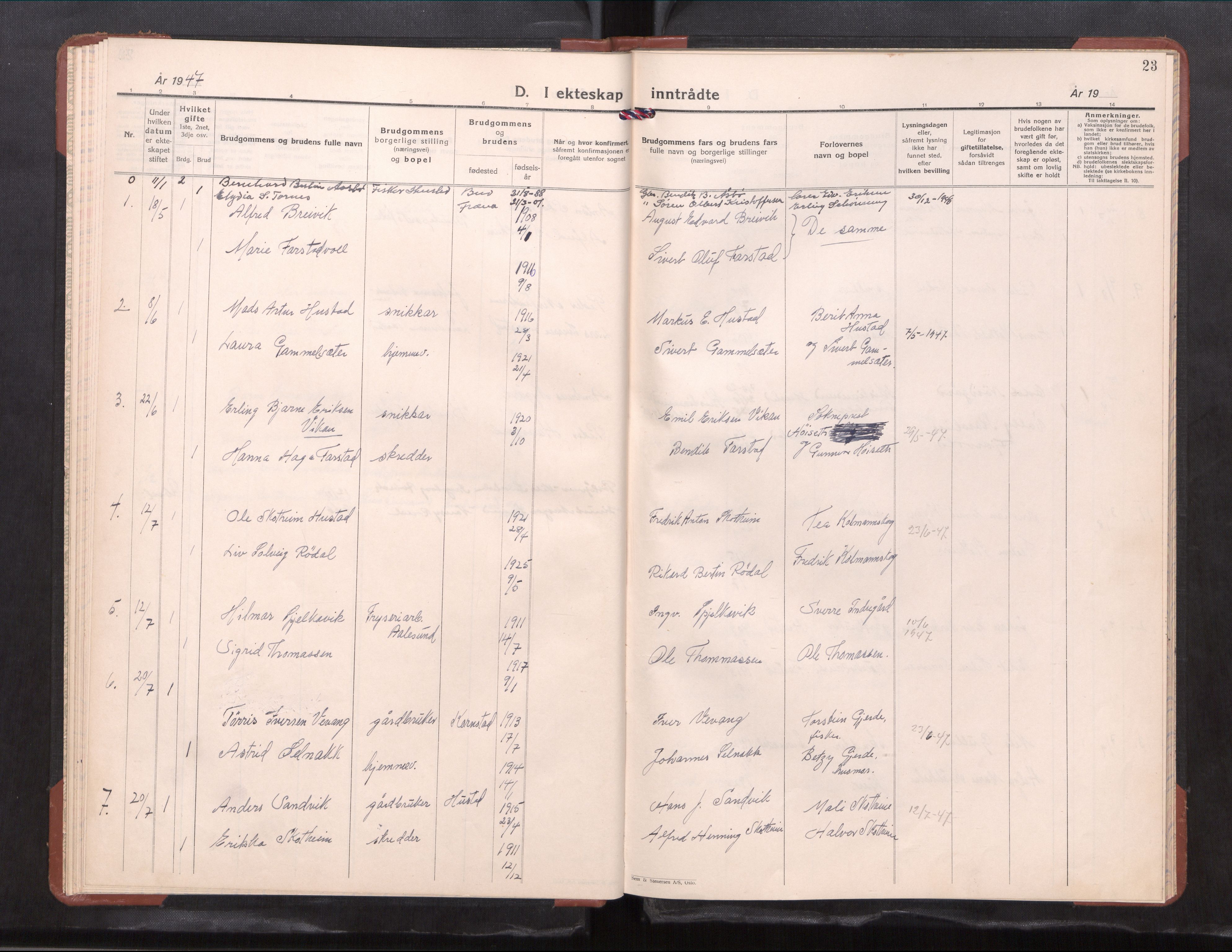 Ministerialprotokoller, klokkerbøker og fødselsregistre - Møre og Romsdal, AV/SAT-A-1454/567/L0787: Parish register (copy) no. 567---, 1939-1954, p. 23