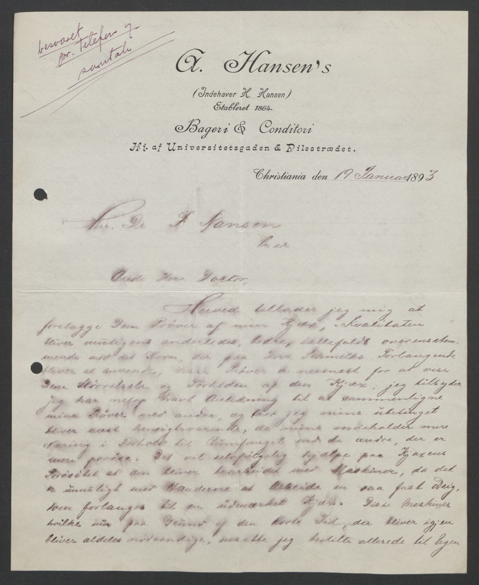 Arbeidskomitéen for Fridtjof Nansens polarekspedisjon, AV/RA-PA-0061/D/L0004: Innk. brev og telegrammer vedr. proviant og utrustning, 1892-1893, p. 198