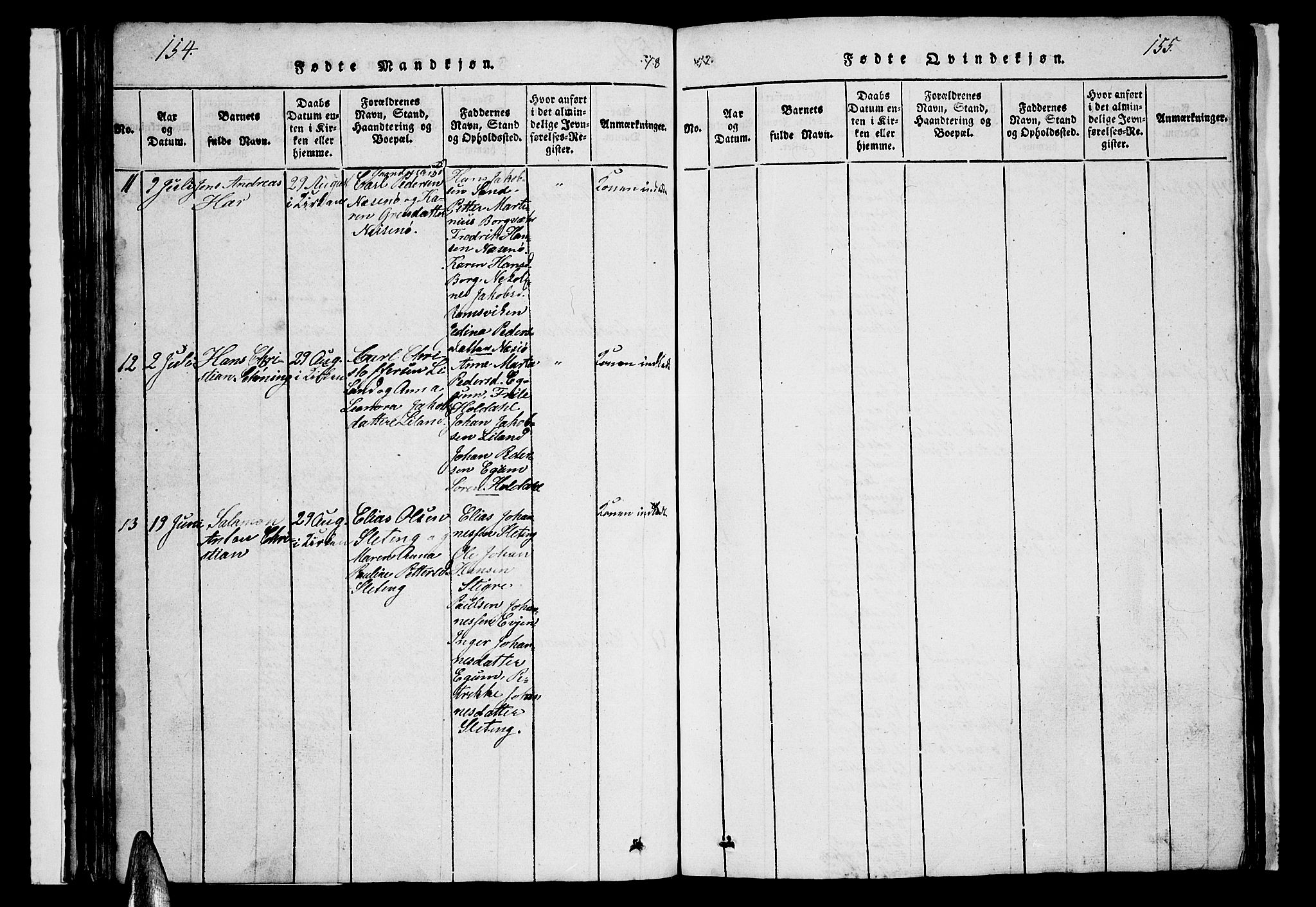 Ministerialprotokoller, klokkerbøker og fødselsregistre - Nordland, AV/SAT-A-1459/880/L1139: Parish register (copy) no. 880C01, 1836-1857, p. 154-155