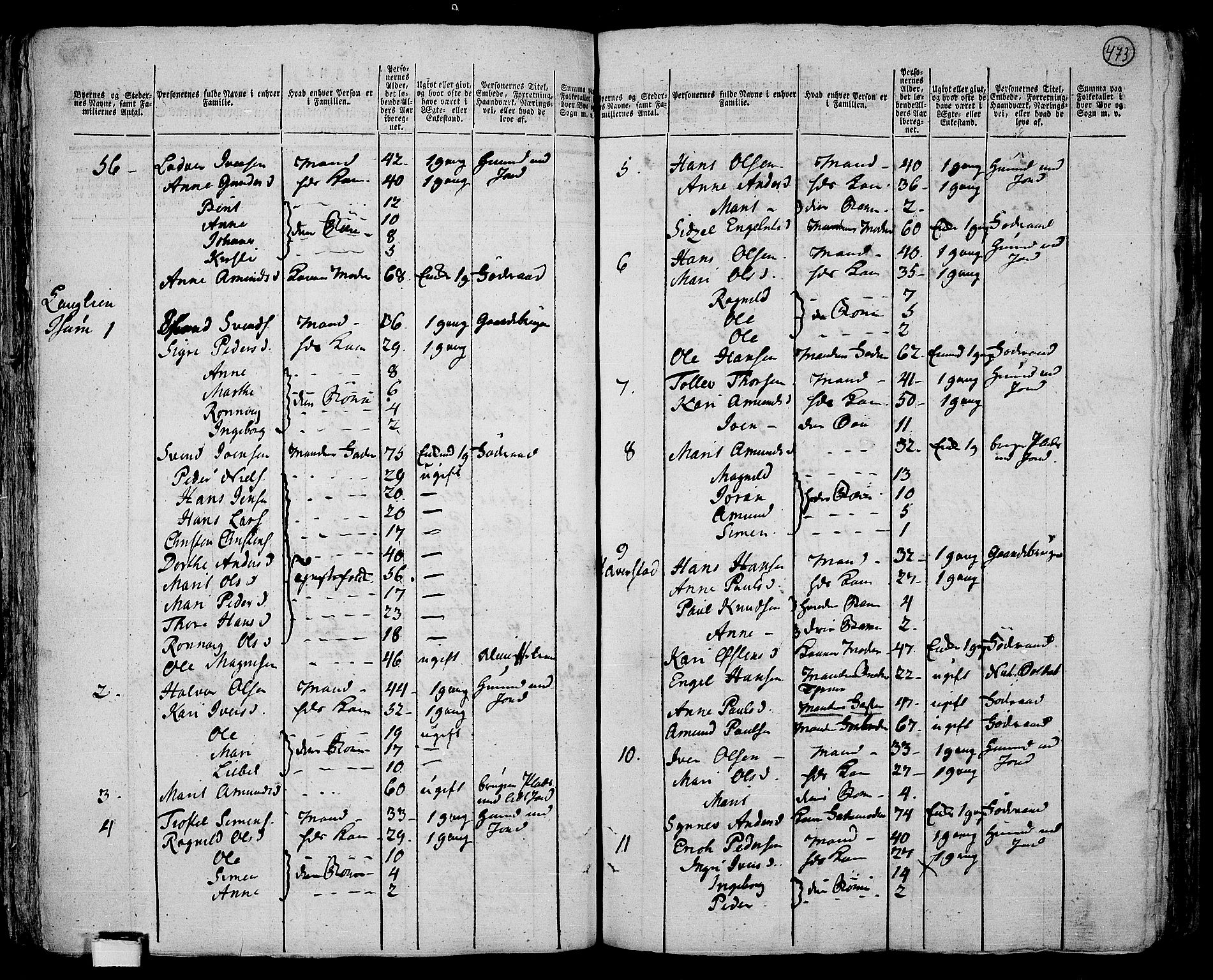 RA, 1801 census for 0518P Fron, 1801, p. 472b-473a