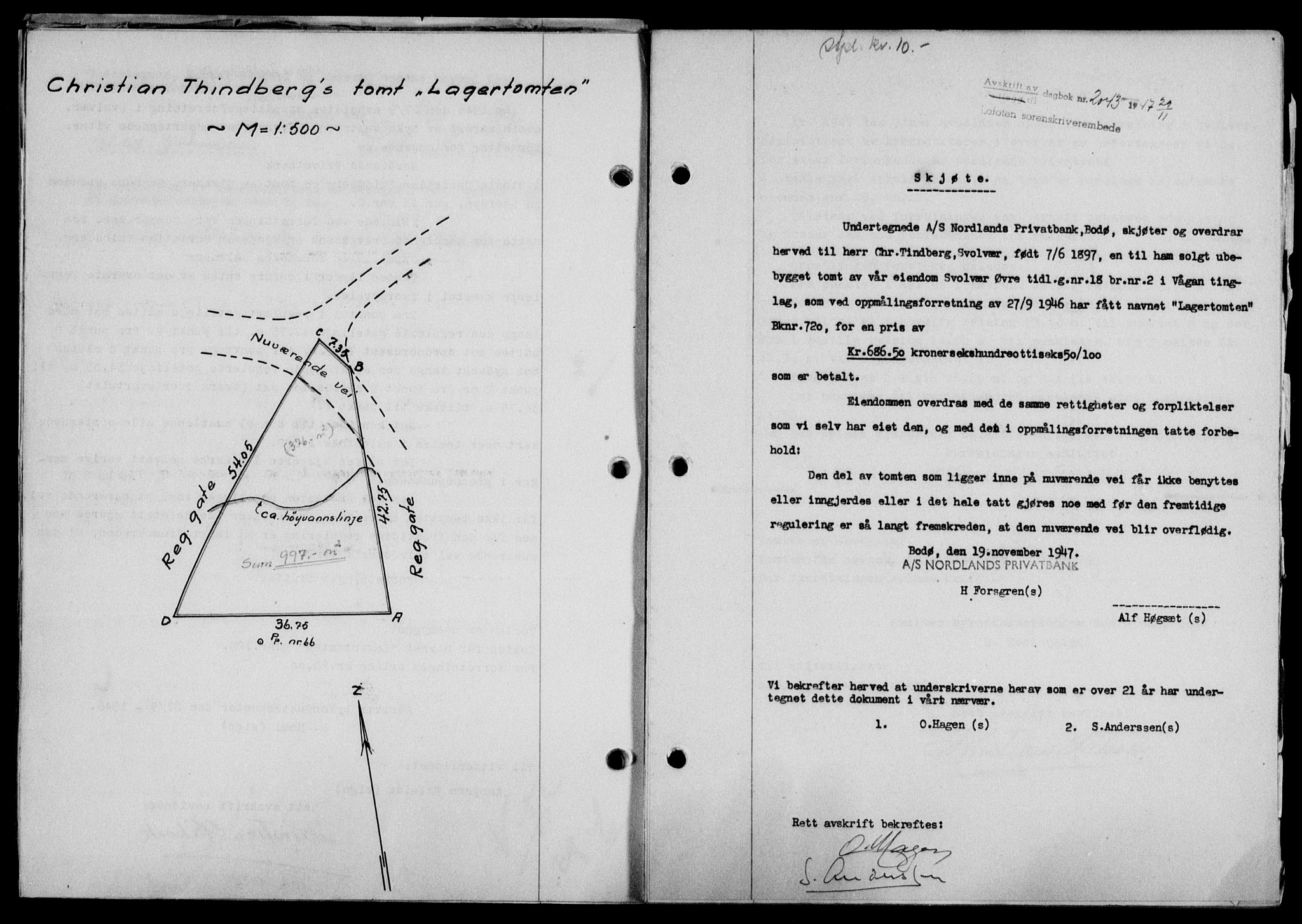 Lofoten sorenskriveri, SAT/A-0017/1/2/2C/L0017a: Mortgage book no. 17a, 1947-1948, Diary no: : 2043/1947