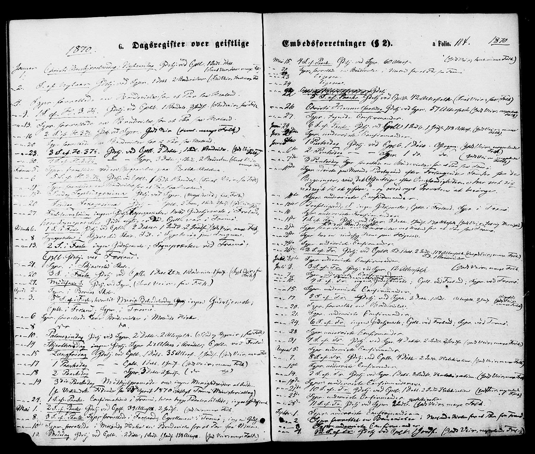 Austre Moland sokneprestkontor, SAK/1111-0001/F/Fa/Faa/L0009: Parish register (official) no. A 9, 1869-1879, p. 184