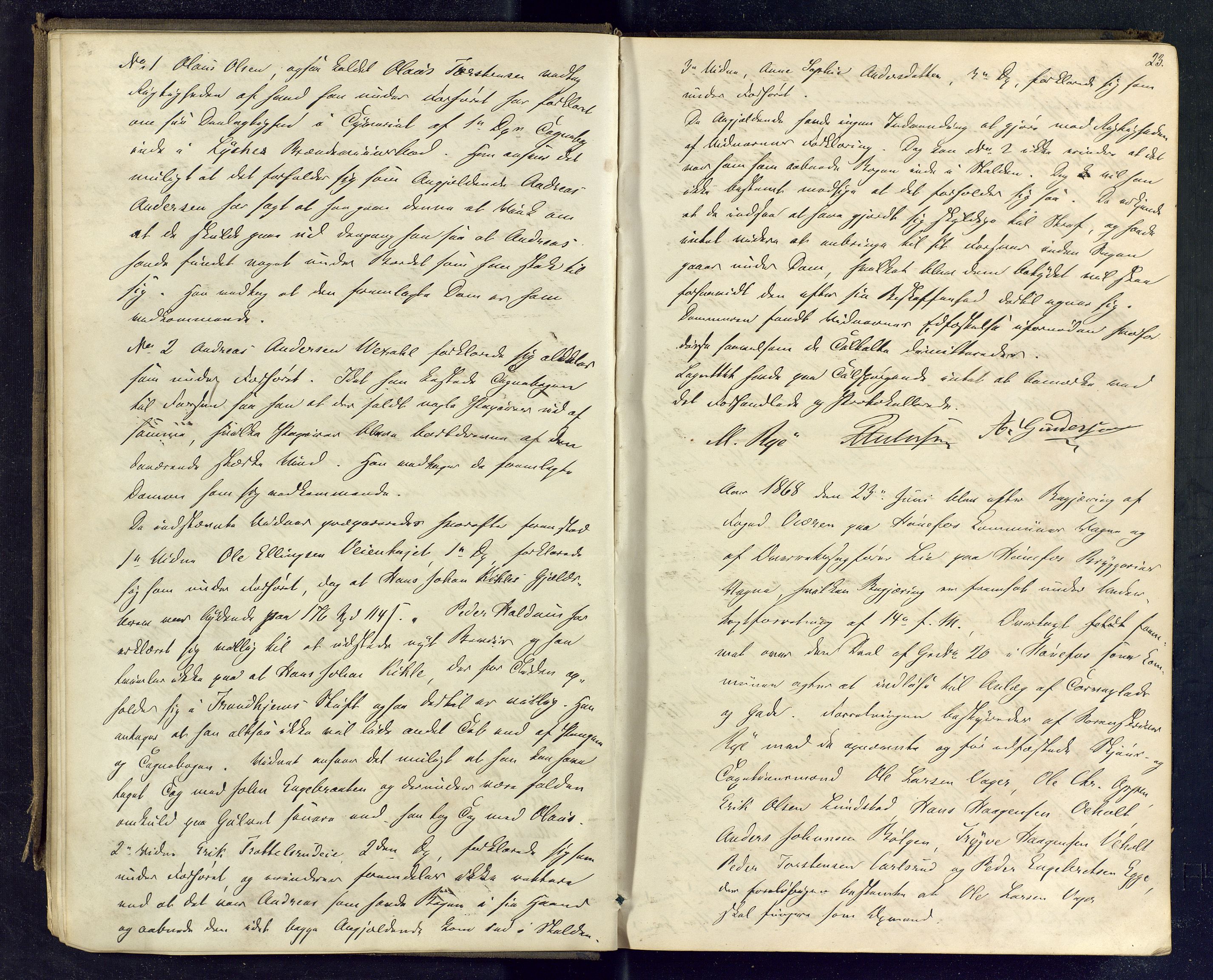 Ringerike sorenskriveri, AV/SAKO-A-105/F/Fc/Fcb/L0003: Ekstrarettsprotokoll, 1868-1878, p. 22-23