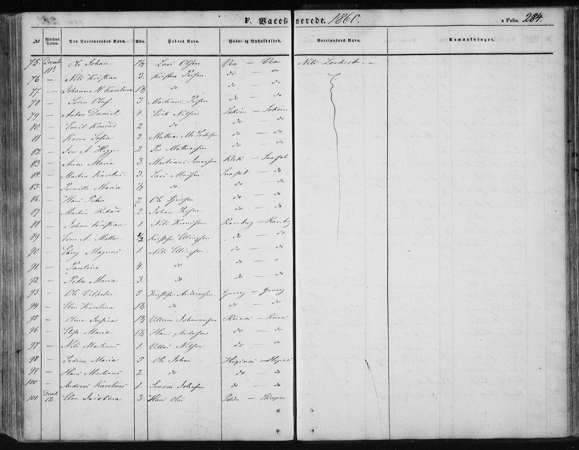 Ministerialprotokoller, klokkerbøker og fødselsregistre - Nordland, AV/SAT-A-1459/891/L1300: Parish register (official) no. 891A05, 1856-1870, p. 284