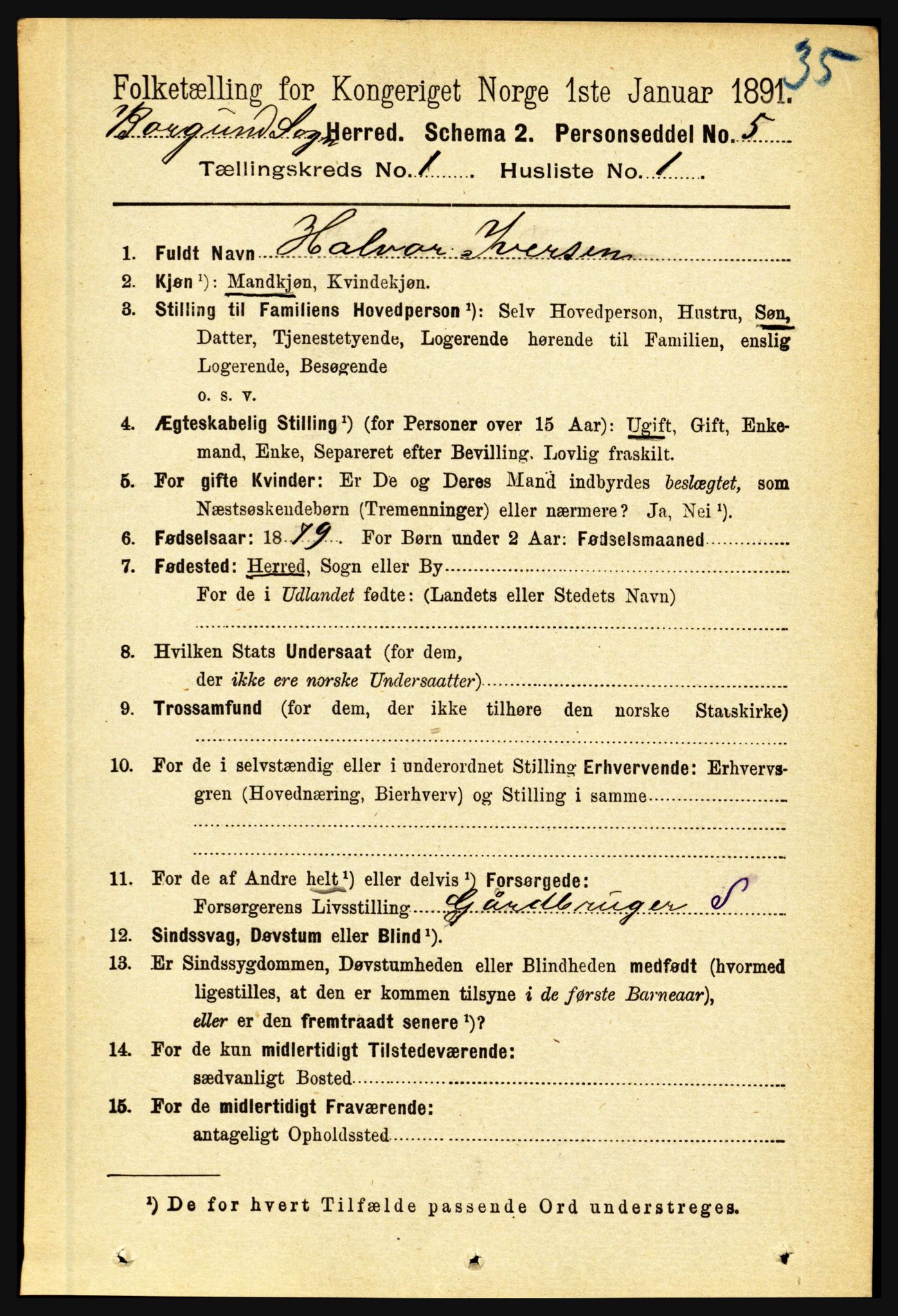 RA, 1891 census for 1423 Borgund, 1891, p. 57