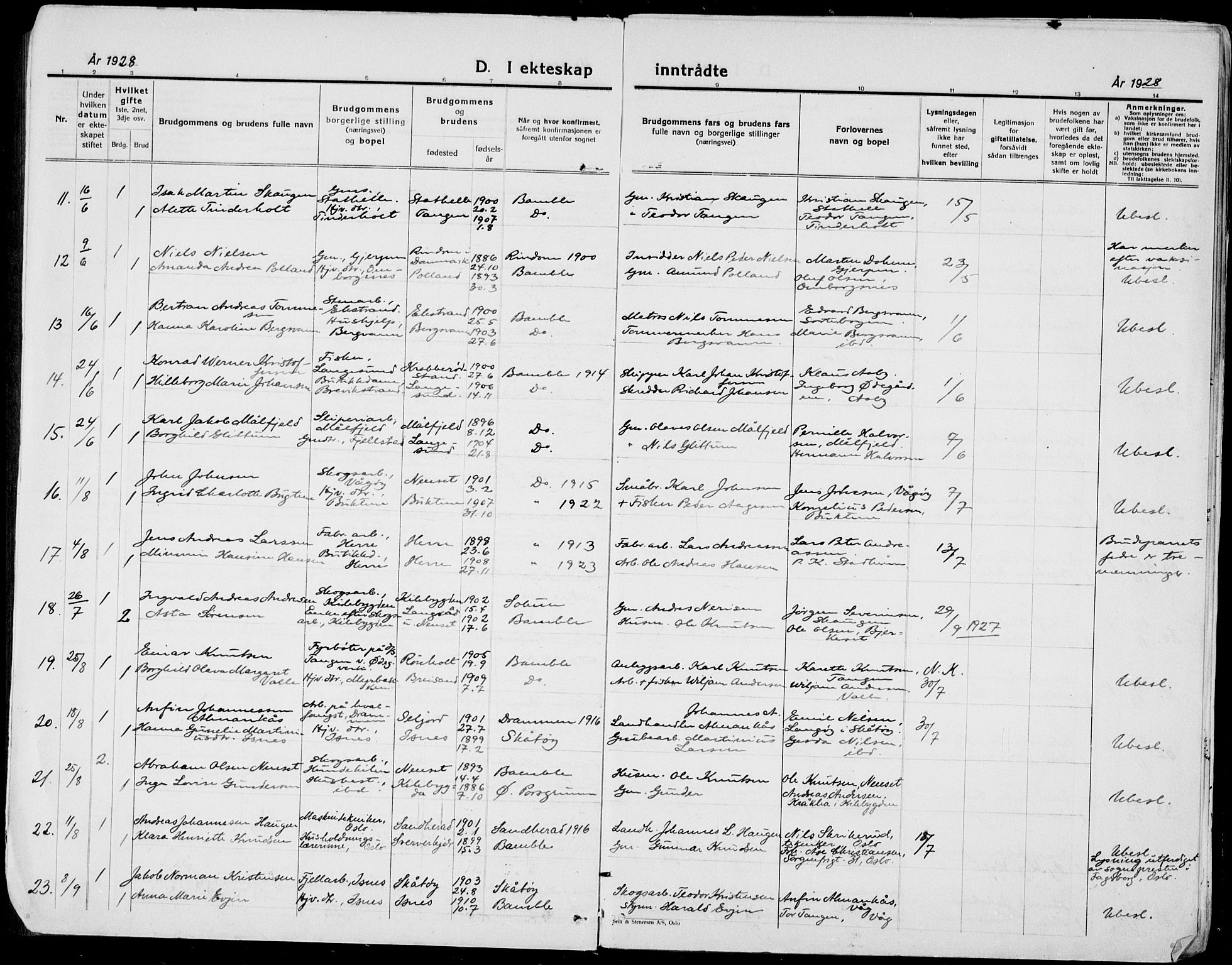 Bamble kirkebøker, AV/SAKO-A-253/G/Ga/L0011: Parish register (copy) no. I 11, 1920-1935