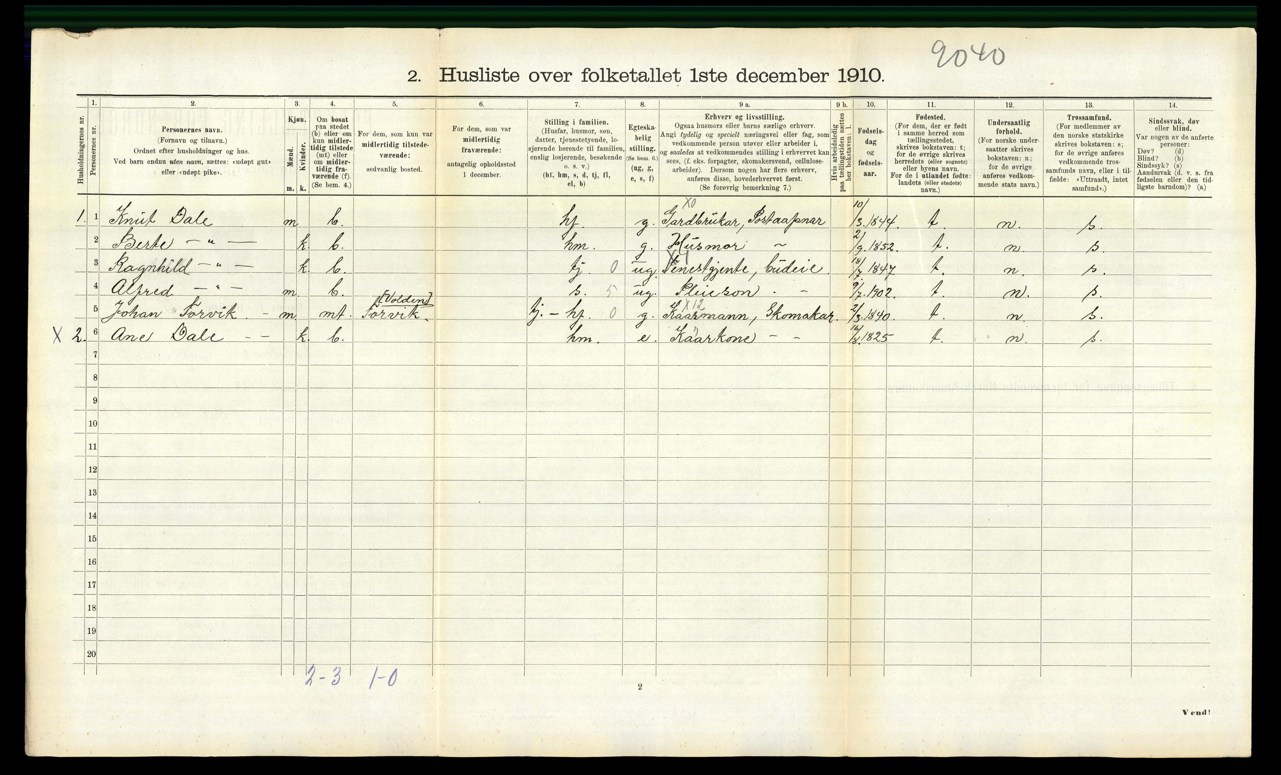 RA, 1910 census for Volda, 1910, p. 1375