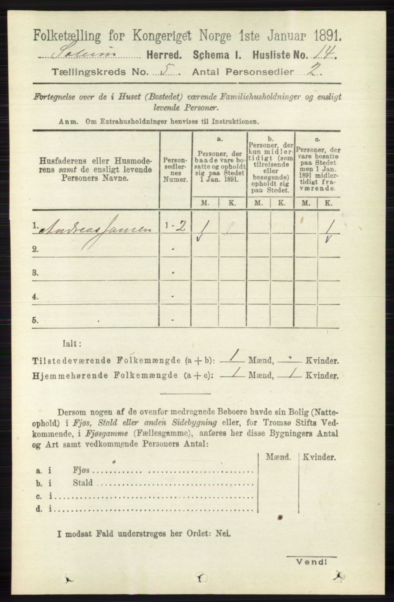 RA, 1891 census for 0818 Solum, 1891, p. 811