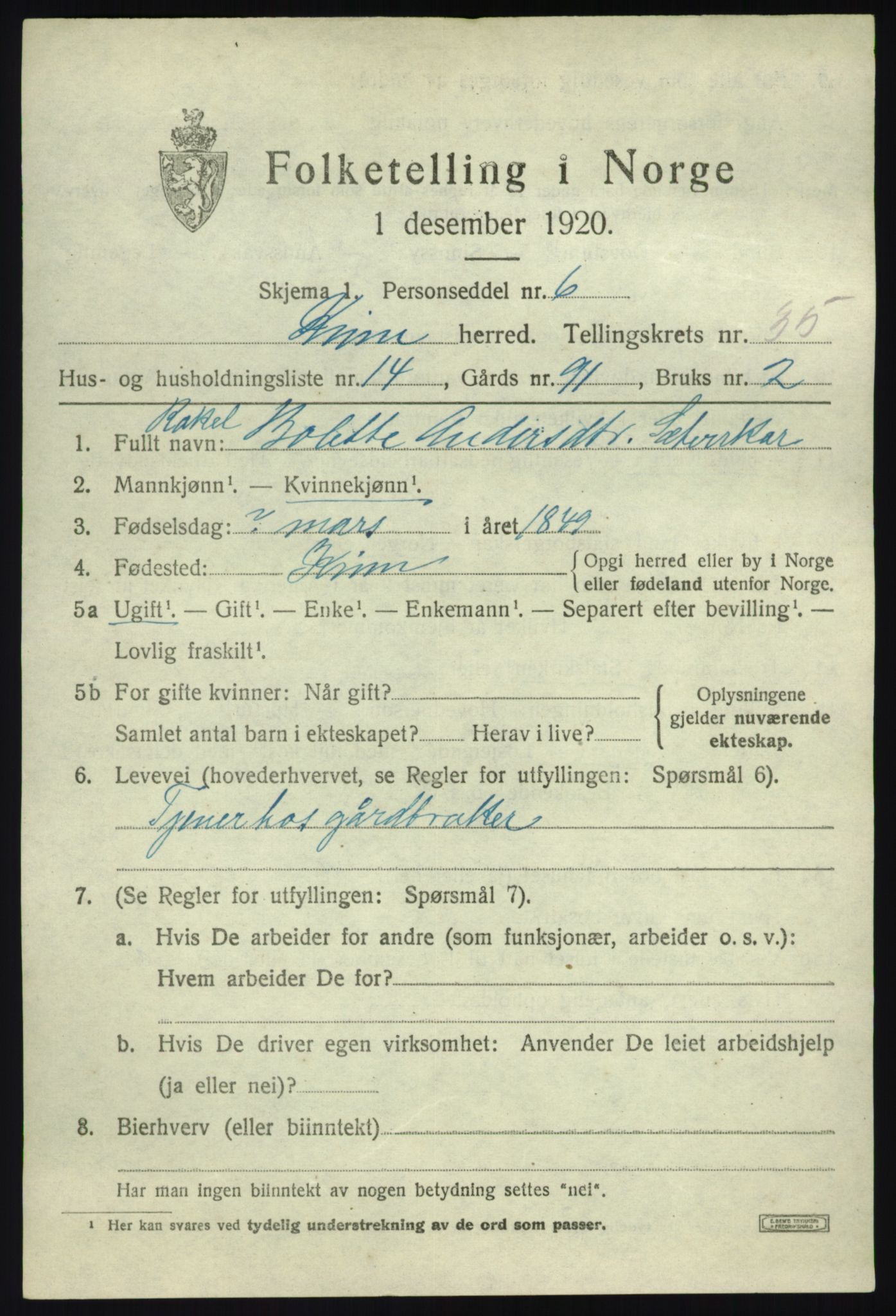 SAB, 1920 census for Kinn, 1920, p. 11739