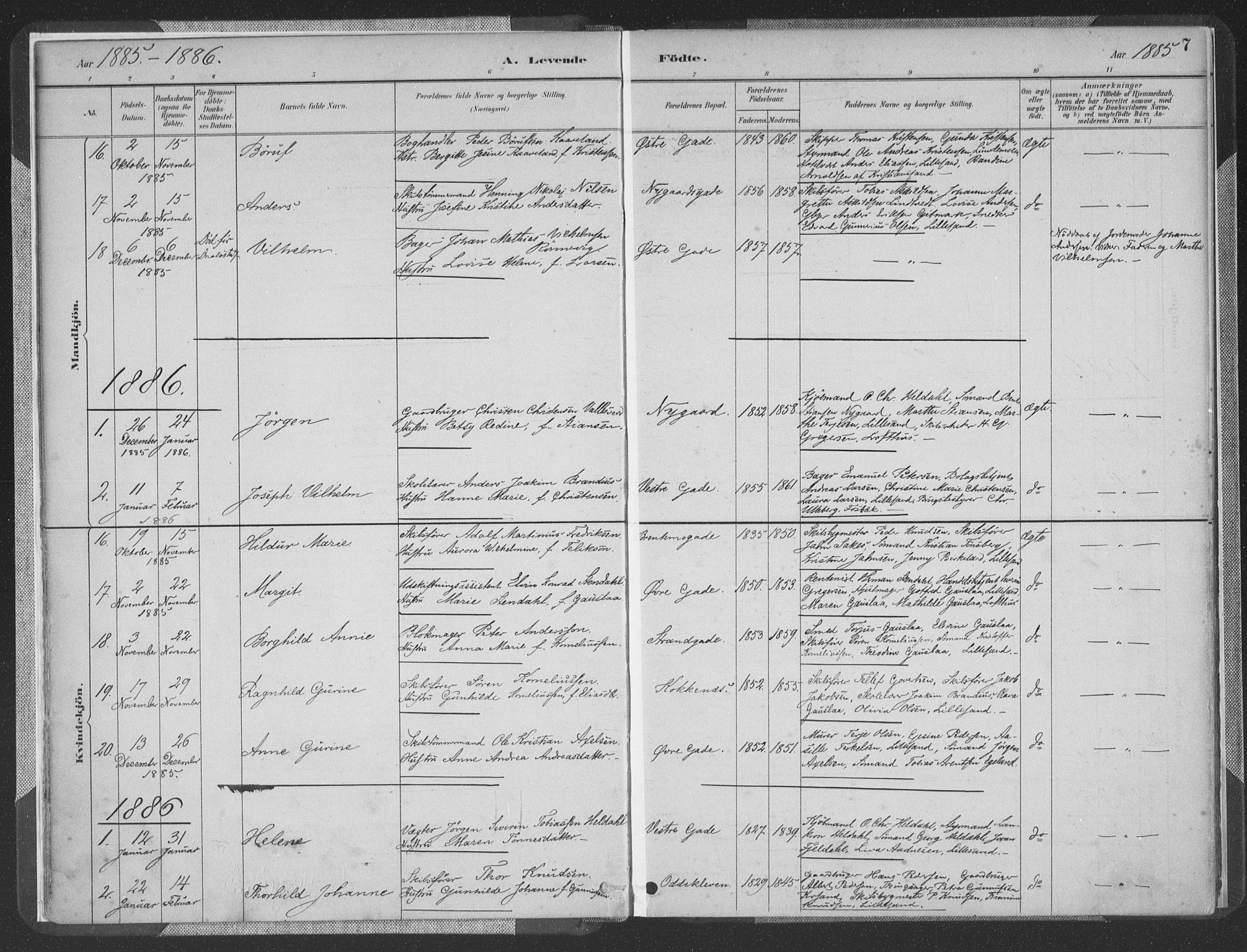 Vestre Moland sokneprestkontor, AV/SAK-1111-0046/F/Fa/Faa/L0001: Parish register (official) no. A 1, 1884-1899, p. 7