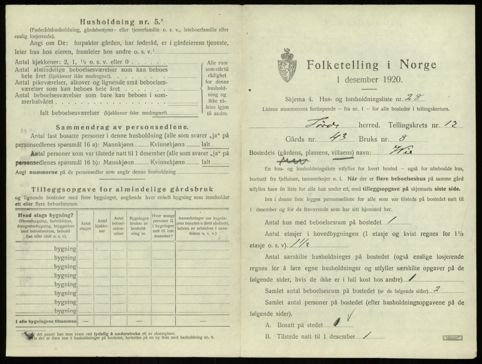 SAB, 1920 census for Førde, 1920, p. 684