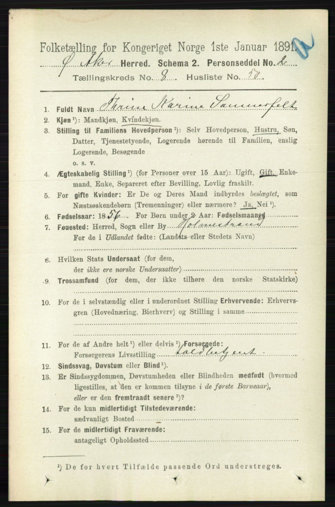 RA, 1891 census for 0218 Aker, 1891, p. 7632