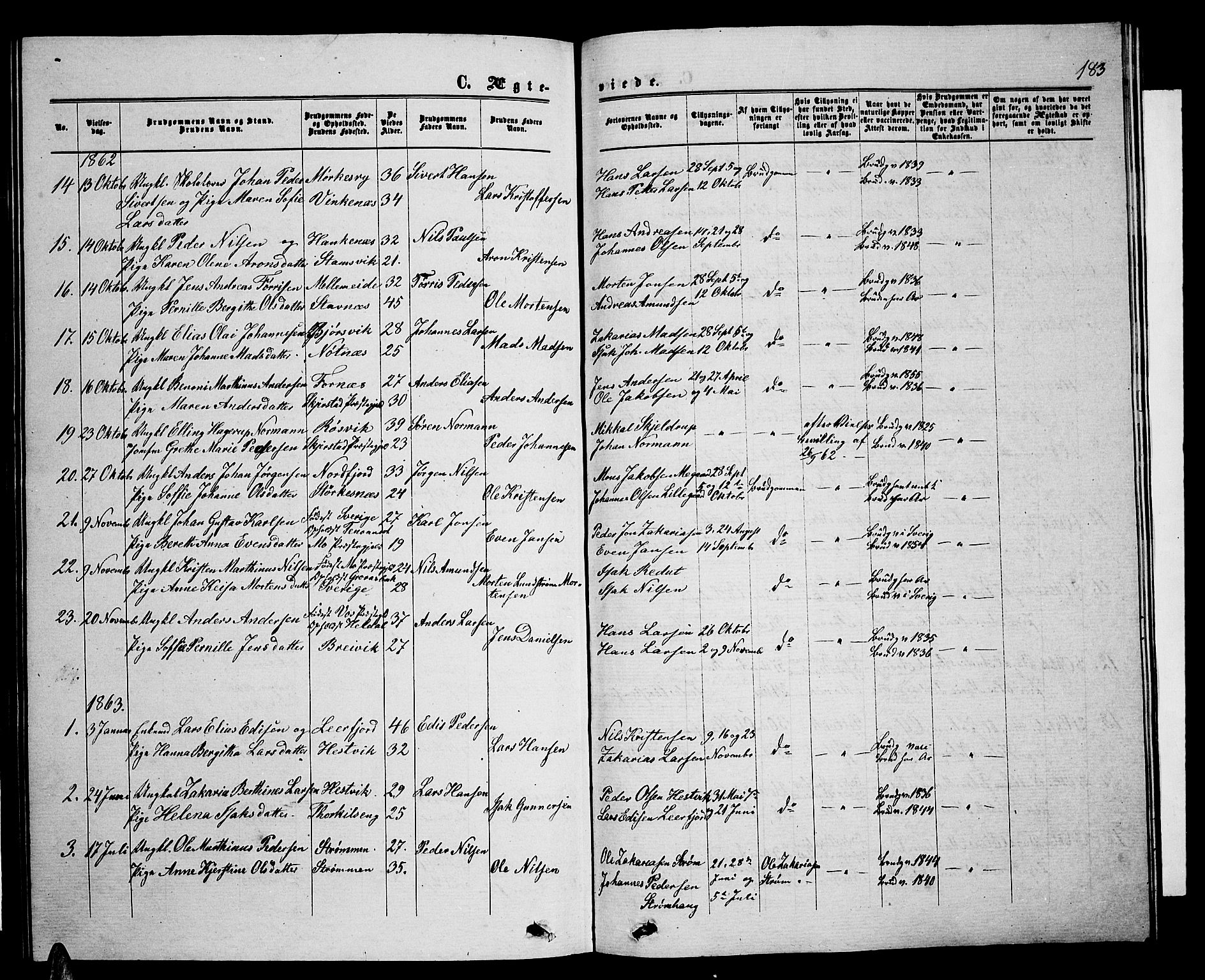 Ministerialprotokoller, klokkerbøker og fødselsregistre - Nordland, AV/SAT-A-1459/853/L0775: Parish register (copy) no. 853C03, 1859-1877, p. 183