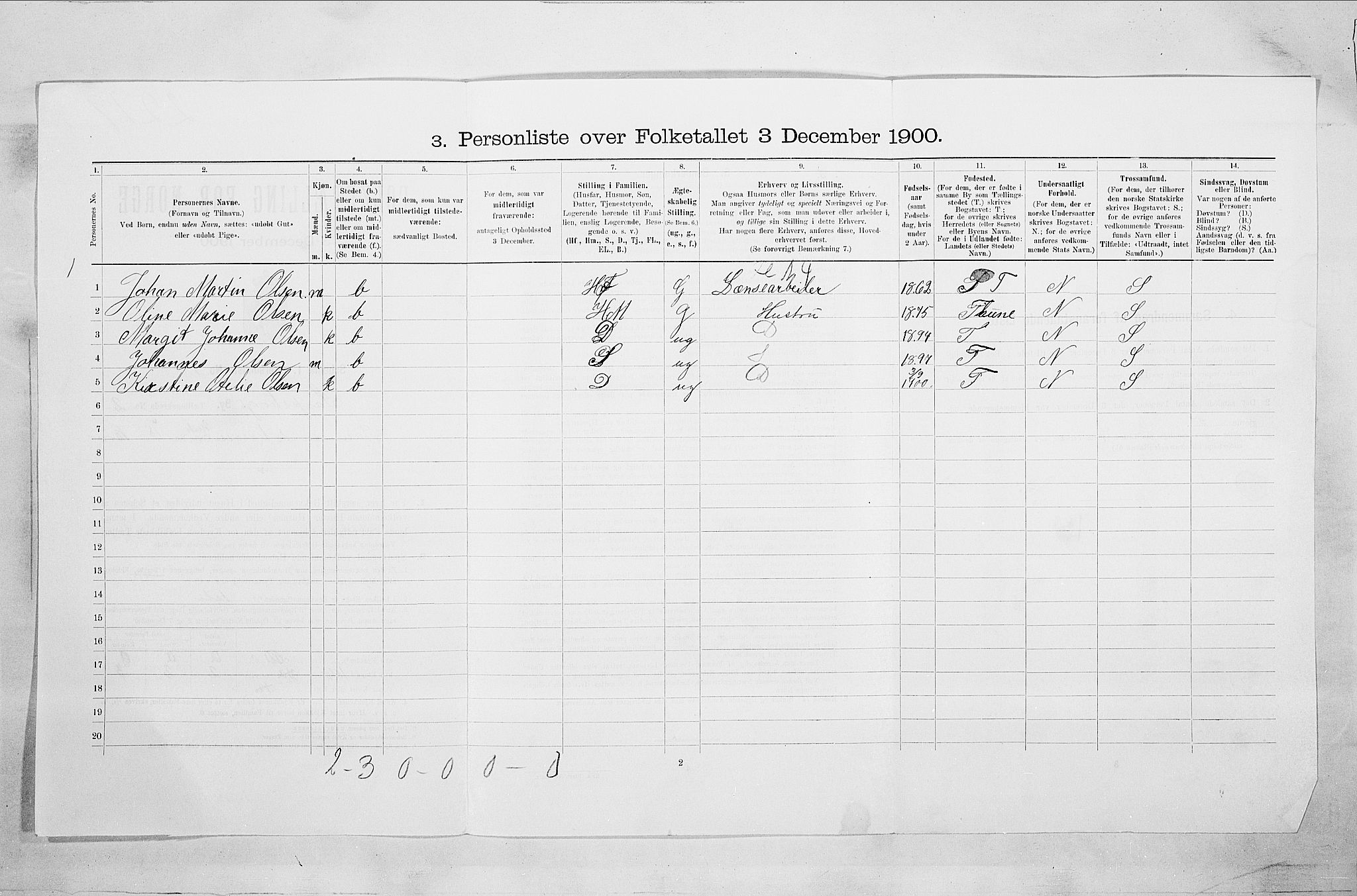 SAO, 1900 census for Sarpsborg, 1900