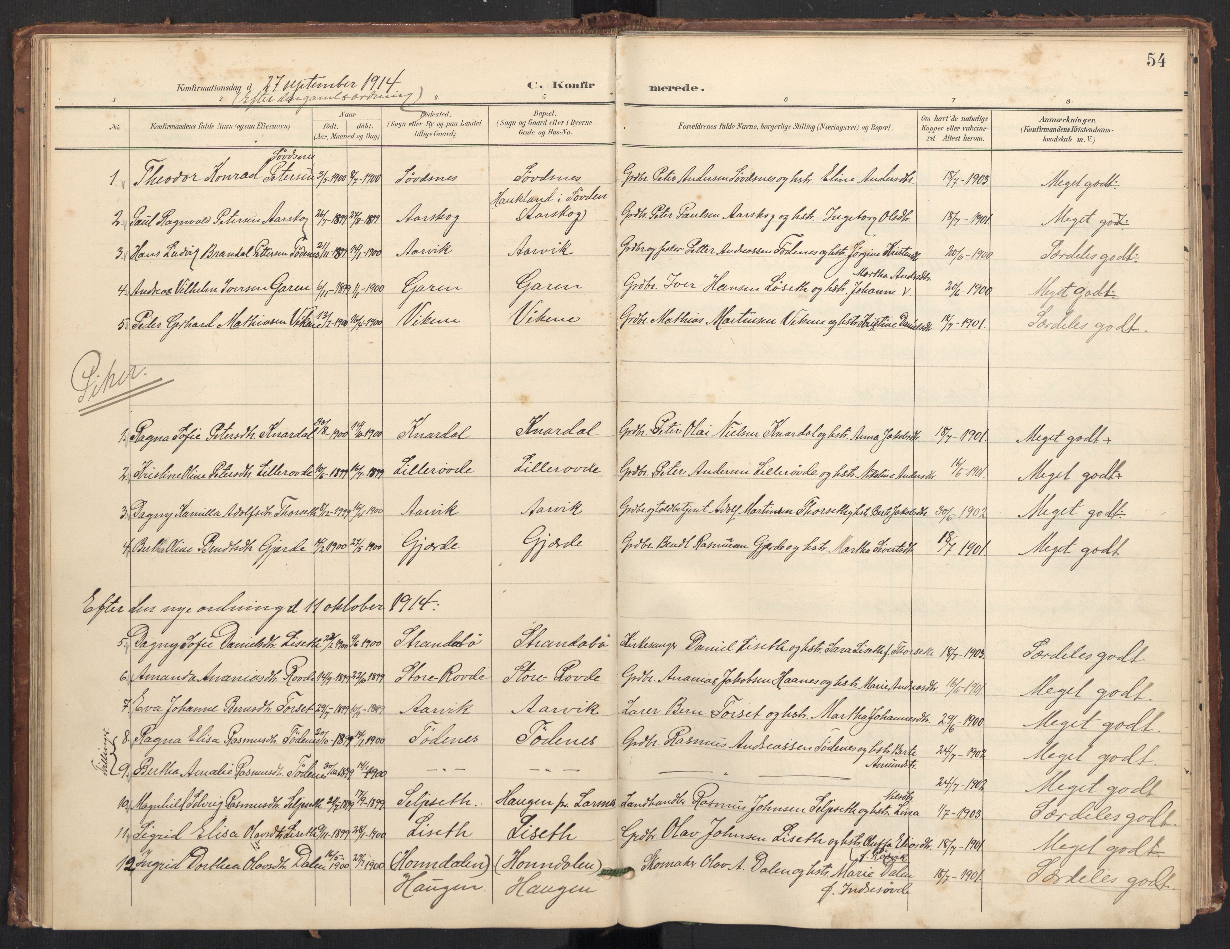 Ministerialprotokoller, klokkerbøker og fødselsregistre - Møre og Romsdal, SAT/A-1454/504/L0057: Parish register (official) no. 504A04, 1902-1919, p. 54