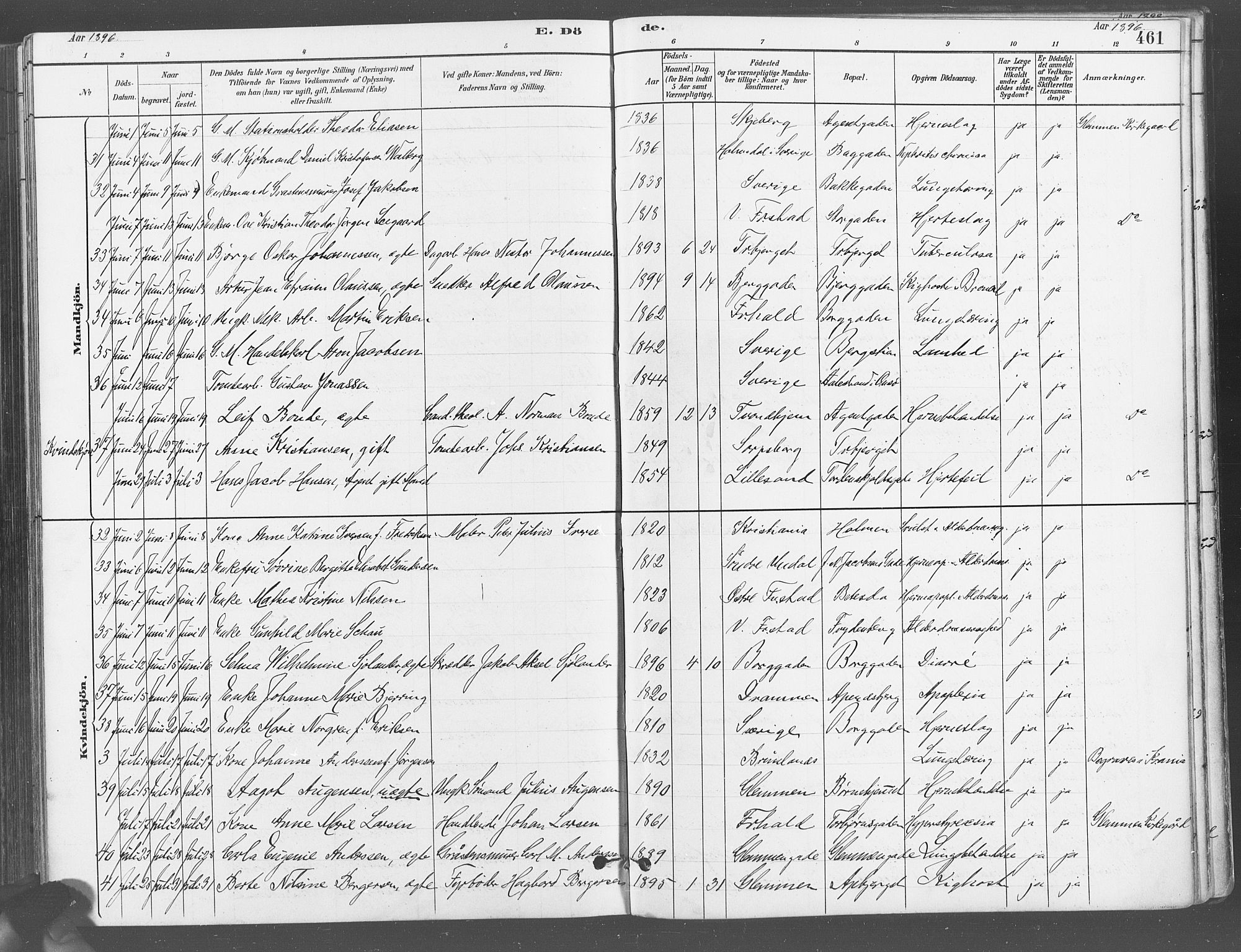 Fredrikstad domkirkes prestekontor Kirkebøker, AV/SAO-A-10906/G/Ga/L0003: Parish register (copy) no. 3, 1880-1900, p. 461