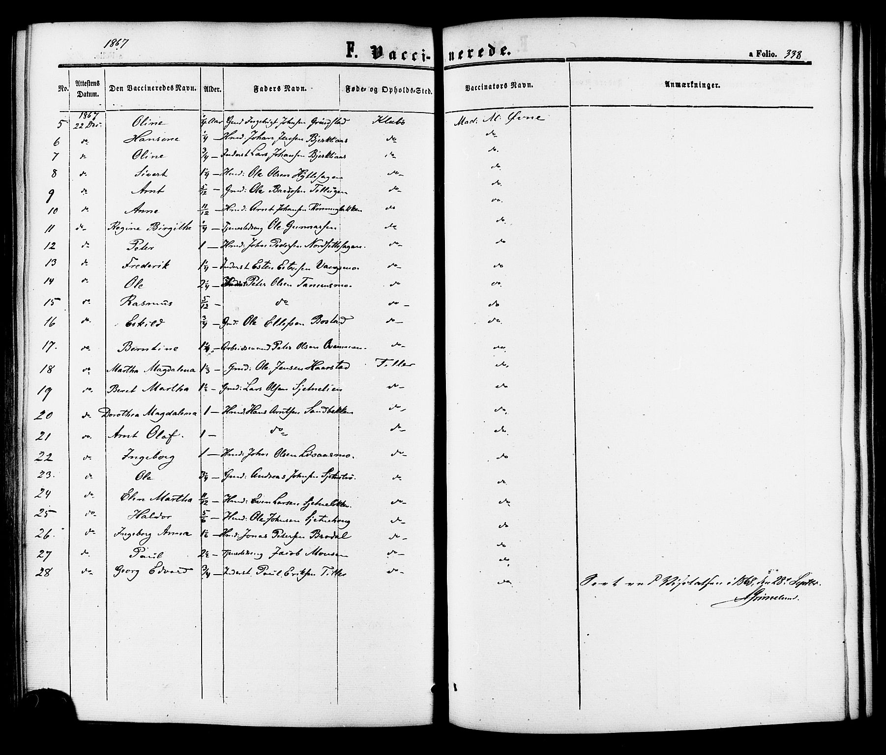 Ministerialprotokoller, klokkerbøker og fødselsregistre - Sør-Trøndelag, AV/SAT-A-1456/618/L0442: Parish register (official) no. 618A06 /1, 1863-1879, p. 338