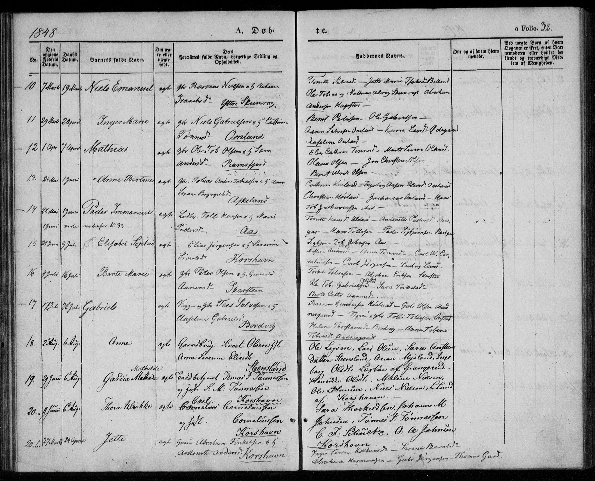 Lyngdal sokneprestkontor, AV/SAK-1111-0029/F/Fa/Faa/L0001: Parish register (official) no. A 1, 1837-1857, p. 32