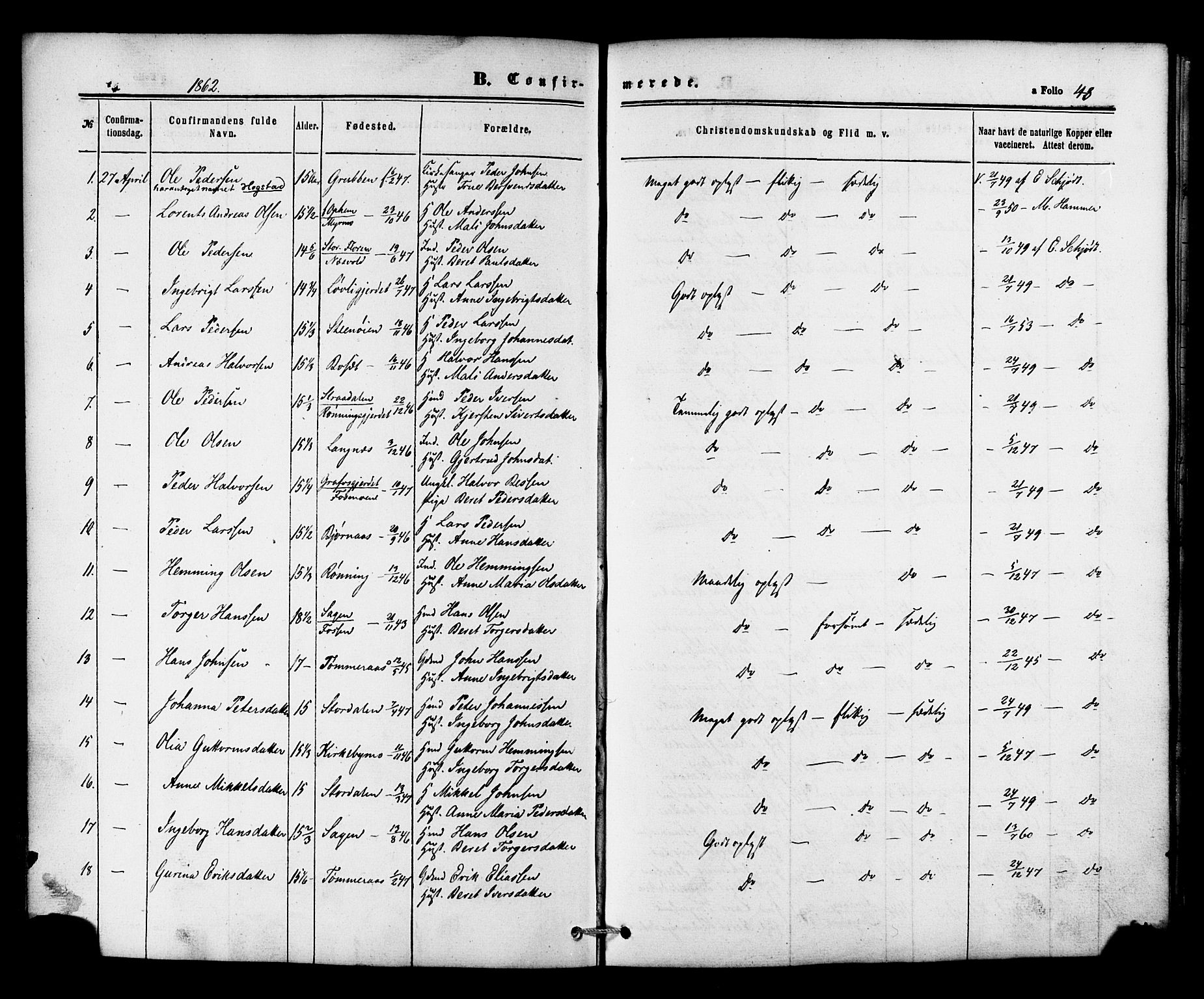 Ministerialprotokoller, klokkerbøker og fødselsregistre - Nord-Trøndelag, SAT/A-1458/706/L0041: Parish register (official) no. 706A02, 1862-1877, p. 48