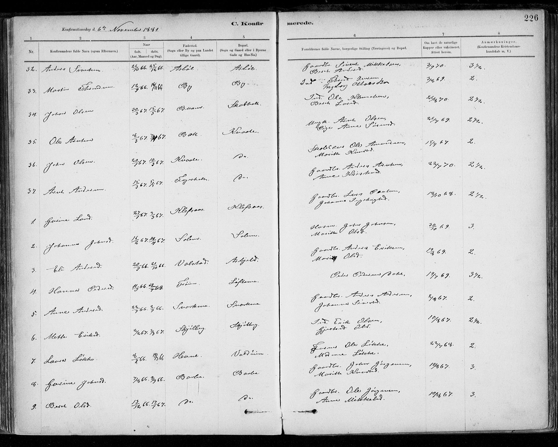 Ministerialprotokoller, klokkerbøker og fødselsregistre - Sør-Trøndelag, AV/SAT-A-1456/668/L0809: Parish register (official) no. 668A09, 1881-1895, p. 226