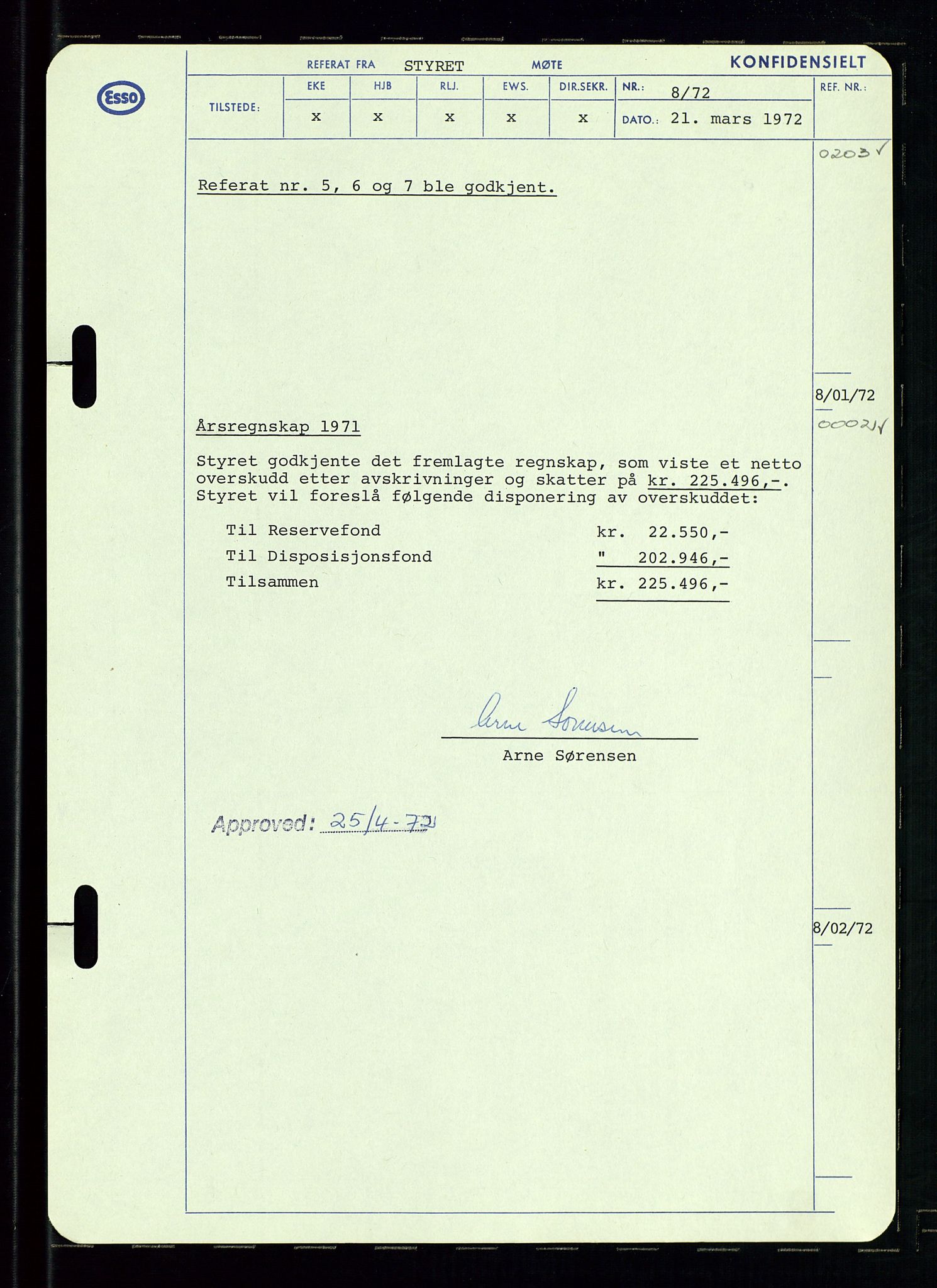 Pa 0982 - Esso Norge A/S, AV/SAST-A-100448/A/Aa/L0003/0002: Den administrerende direksjon Board minutes (styrereferater) og Bedriftforsamlingsprotokoll / Den administrerende direksjon Board minutes (styrereferater), 1970-1974, p. 113